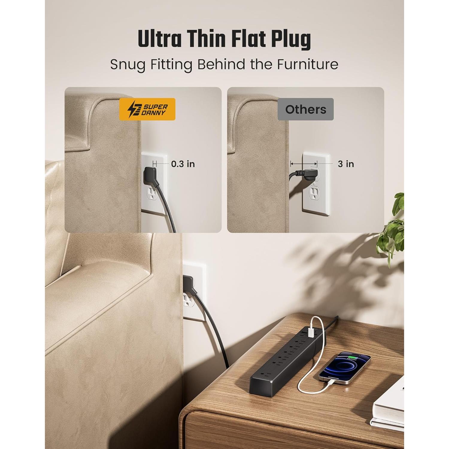 Regleta de 5 Salidas y 3 USB SUPERDANNY 1.37 m Negra