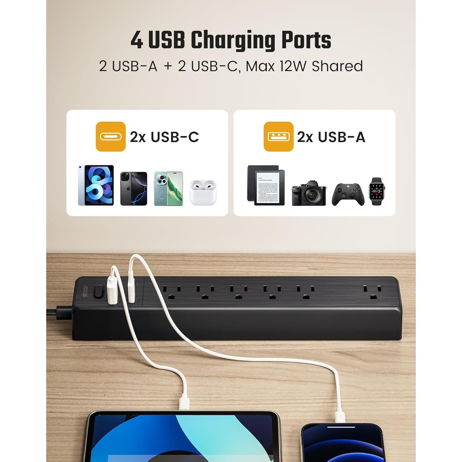 Regleta de 5 Salidas y 3 USB SUPERDANNY 1.37 m Negra