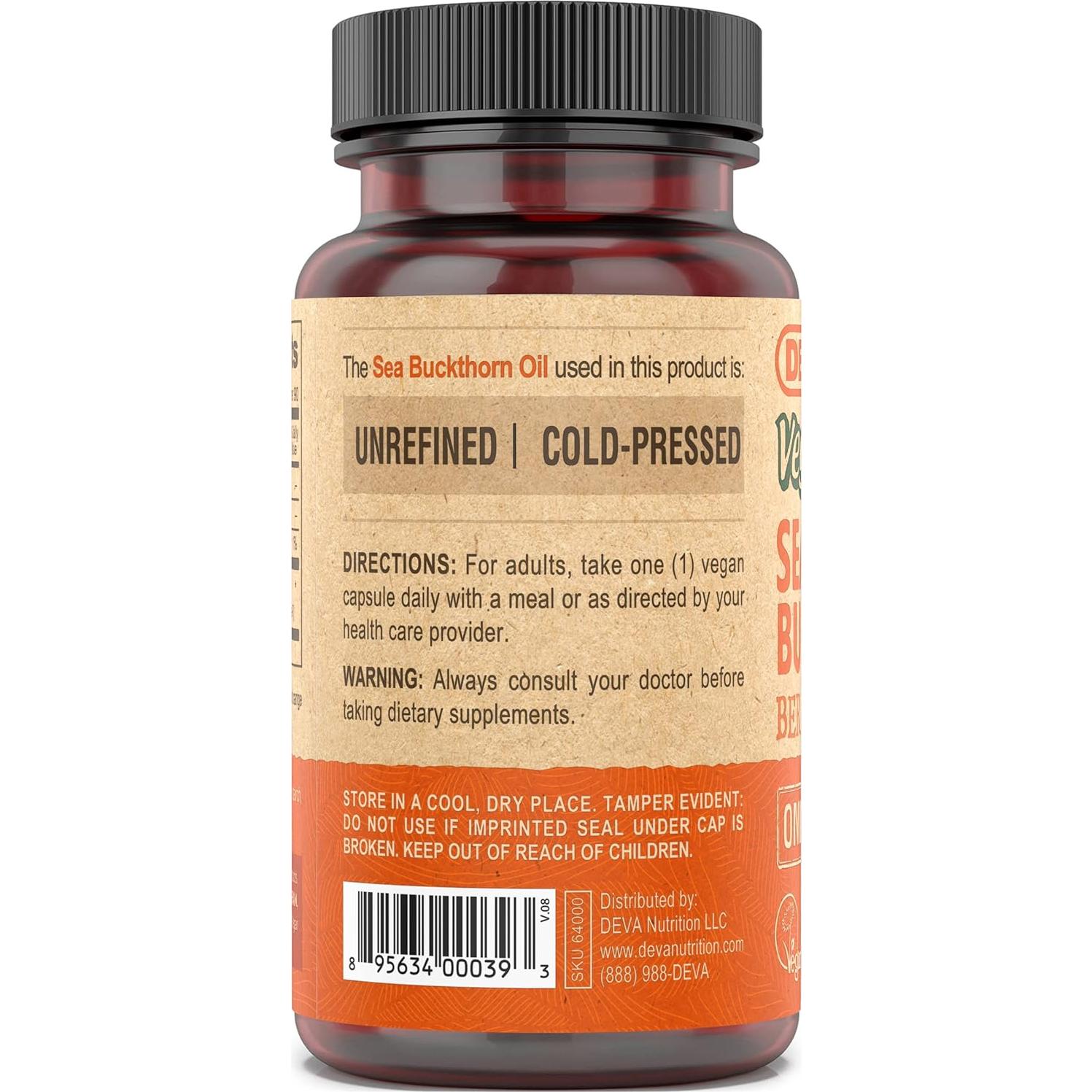 Cápsulas de Aceite de Espino Marino DEVA 90 Unidades Veganas