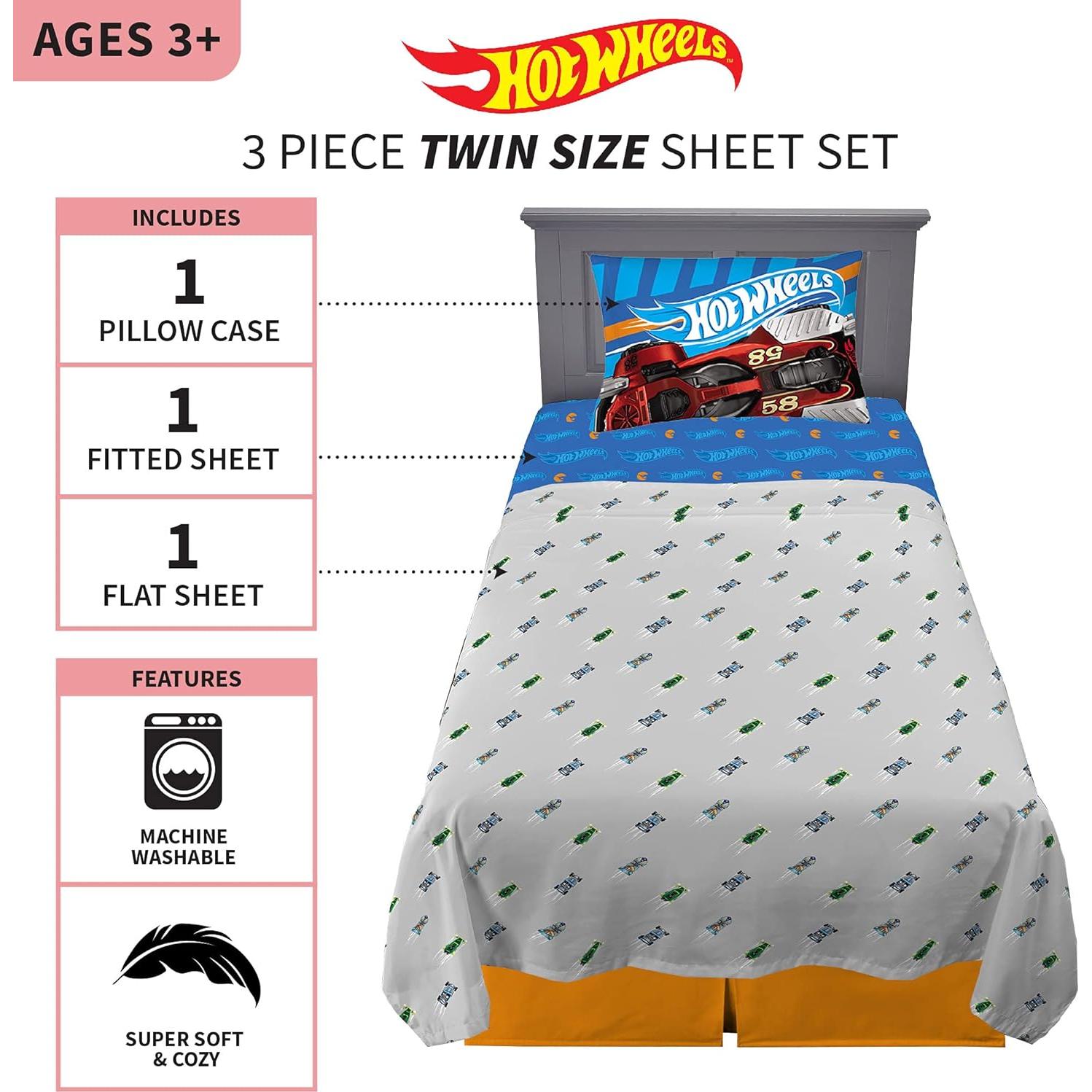 Juego de Sábanas Twin Franco Hot Wheels 3 Piezas Microfibra