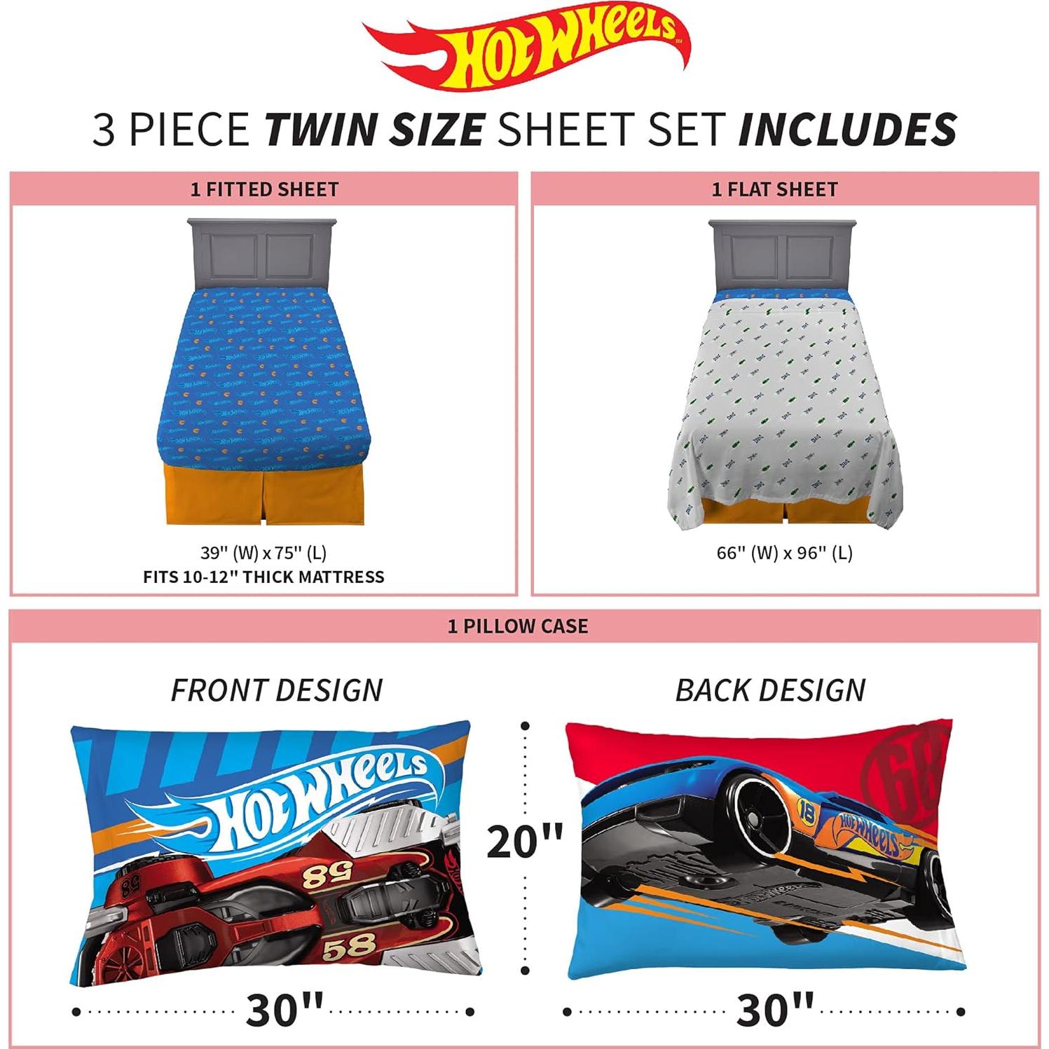 Juego de Sábanas Twin Franco Hot Wheels 3 Piezas Microfibra