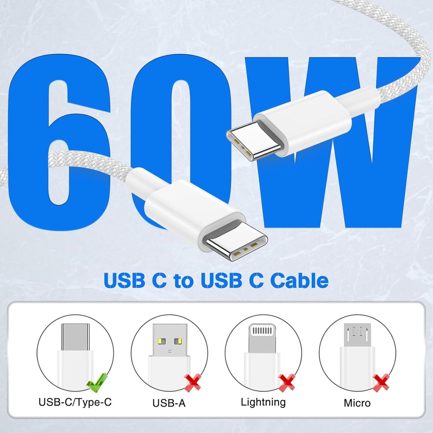 Cable USB C a USB C QZVOO 60W 3Pack 3 pies Carga Rápida
