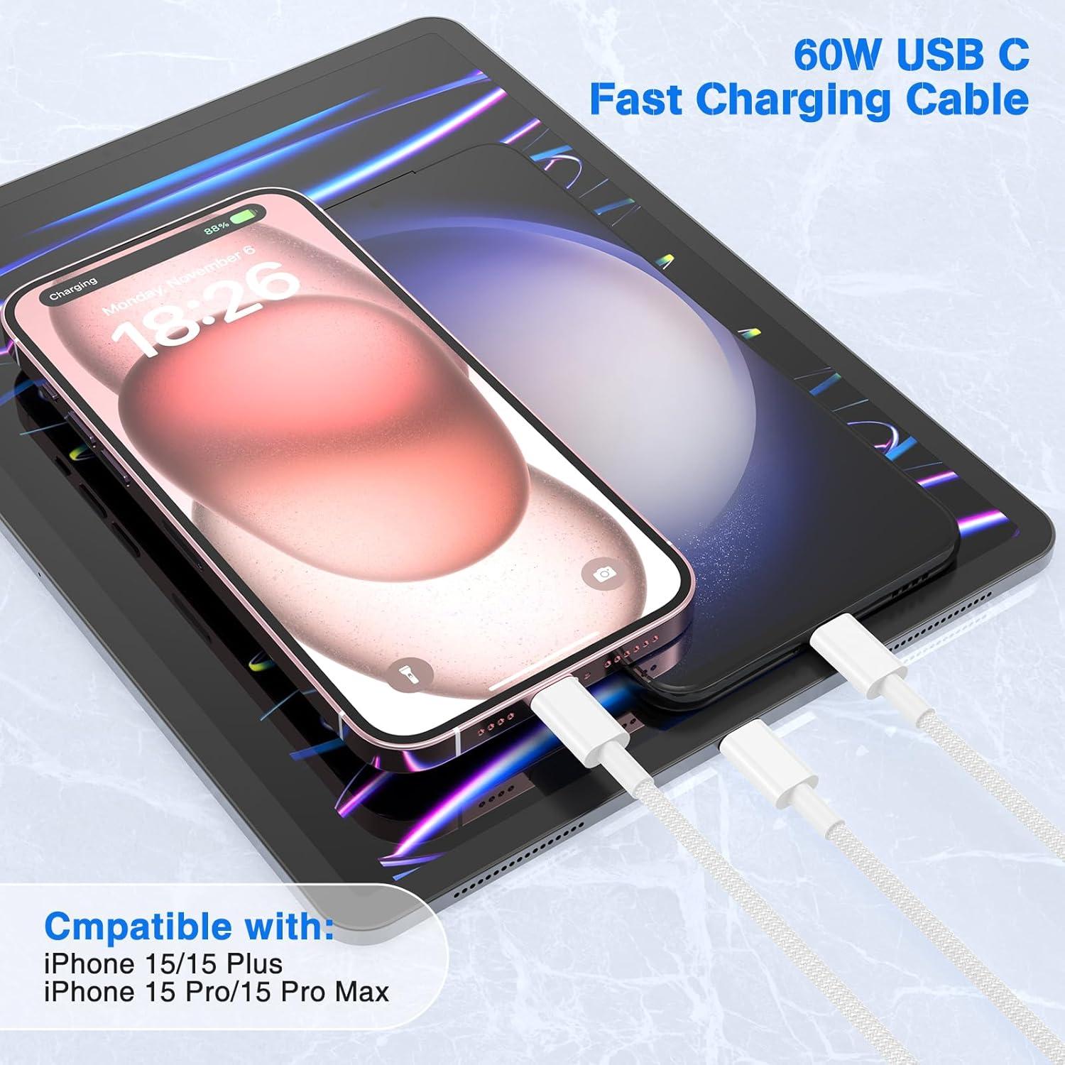 Cable USB C a USB C QZVOO 60W 3Pack 3 pies Carga Rápida