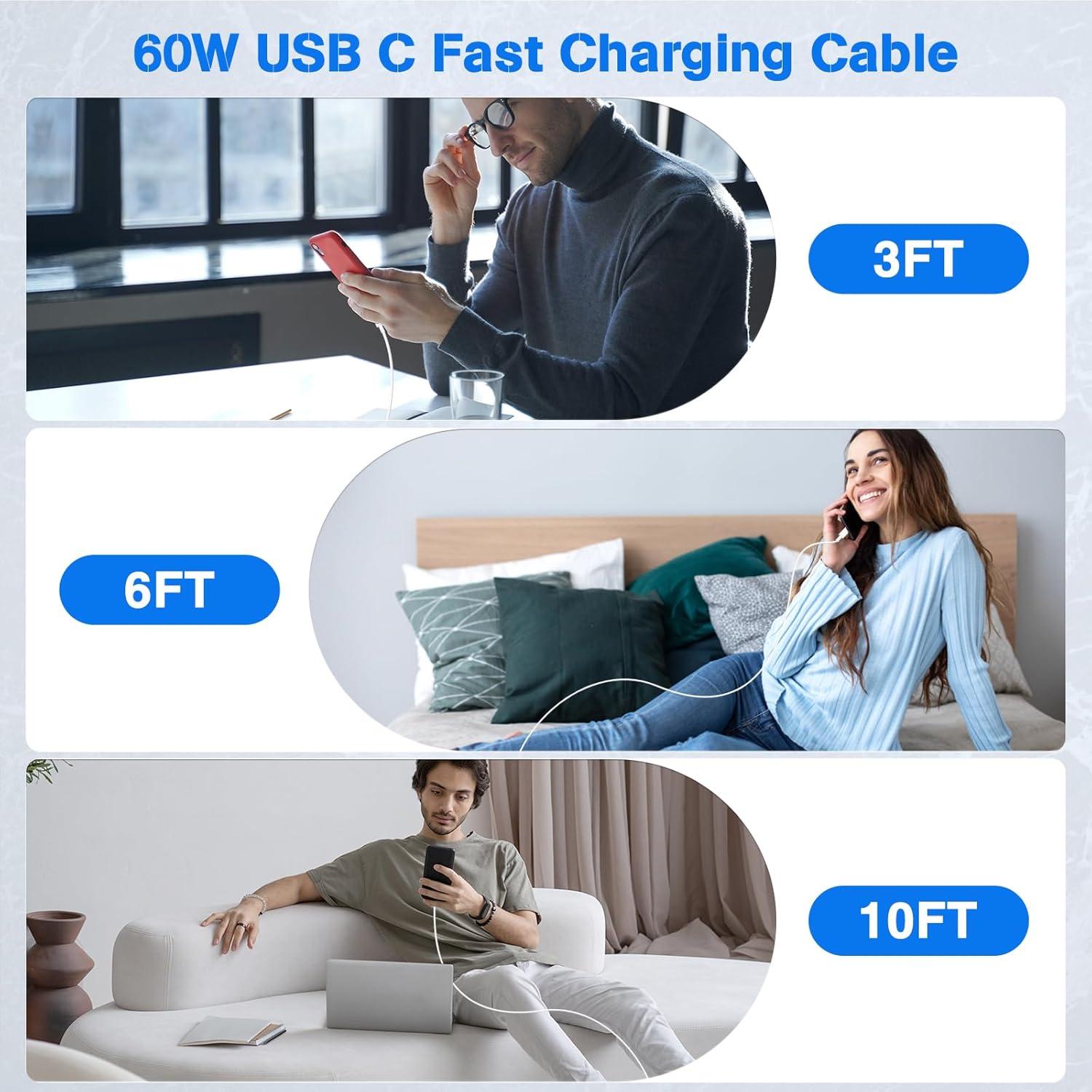 Cable USB C a USB C QZVOO 60W 3Pack 3 pies Carga Rápida