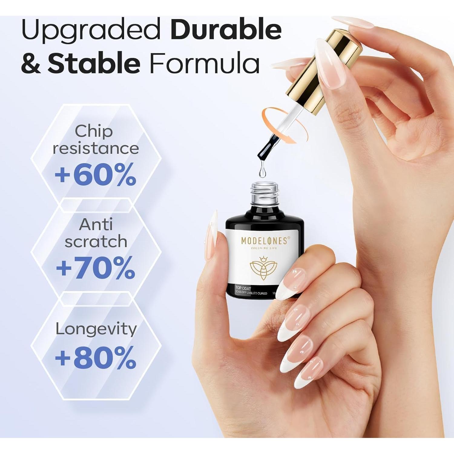 Modelones Gel Top Coat 10ml 2Pcs Acabado Brillante Sin Limpieza