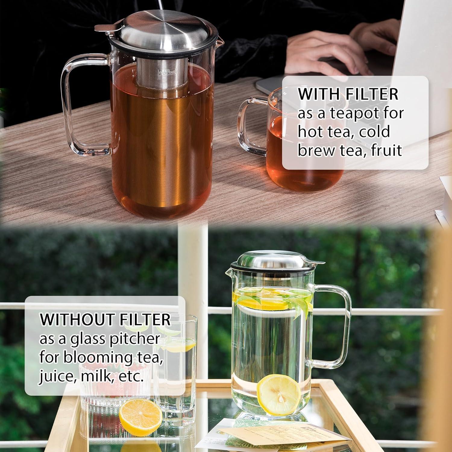 Tetera de vidrio Aquach 51oz con infusor de acero inoxidable