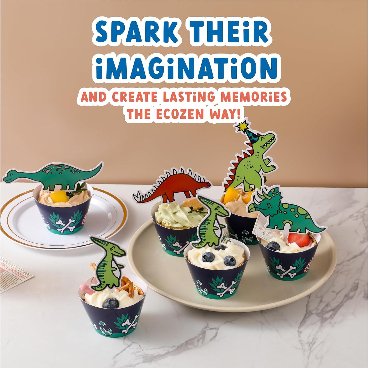 Decoraciones de Cupcakes de Dinosaurio ecoZen - 30 Piezas
