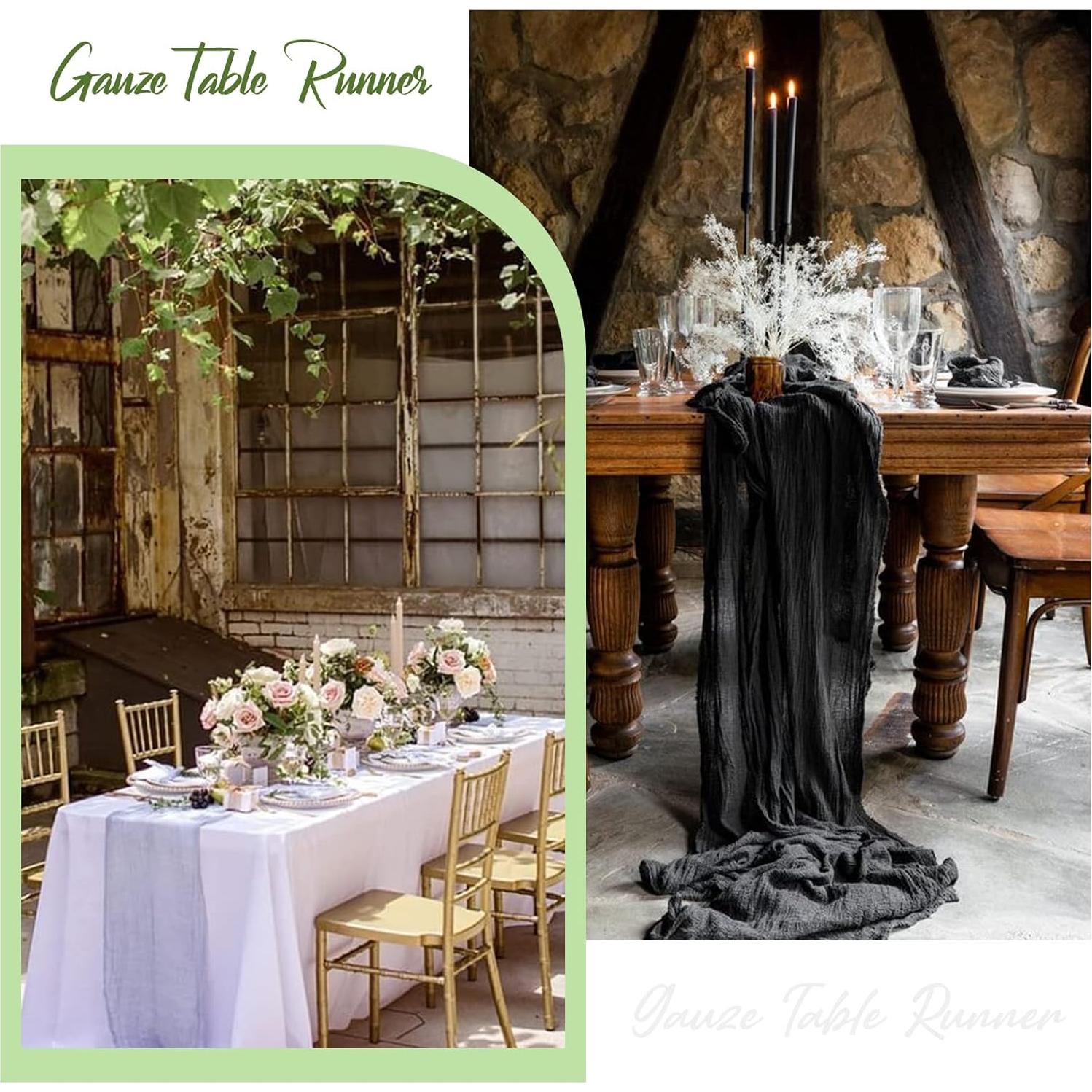 Caminito de Mesa de Gasa de Queso Negro 3m SAJOO Boho Rústico