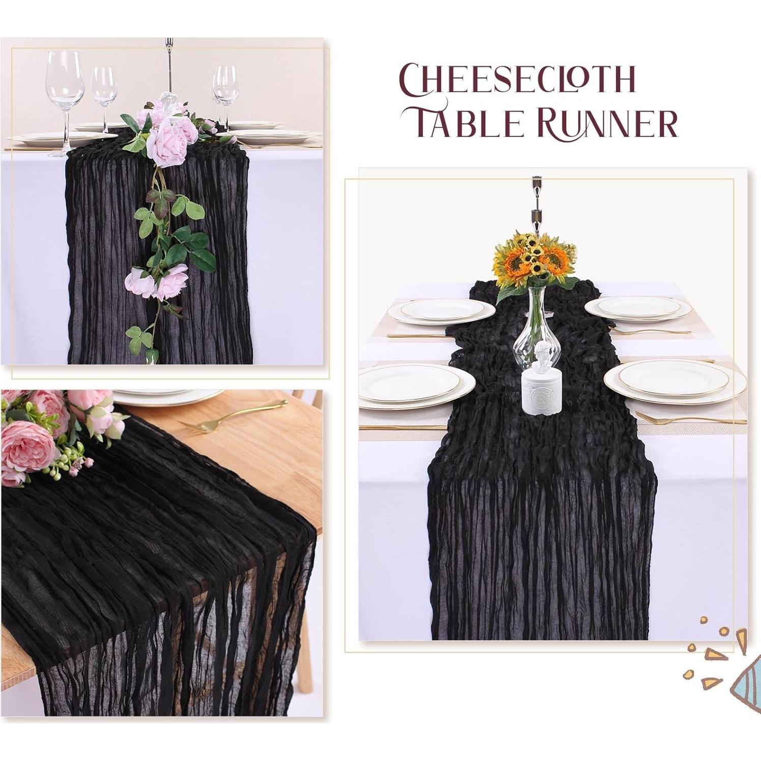 Caminito de Mesa de Gasa de Queso Negro 3m SAJOO Boho Rústico