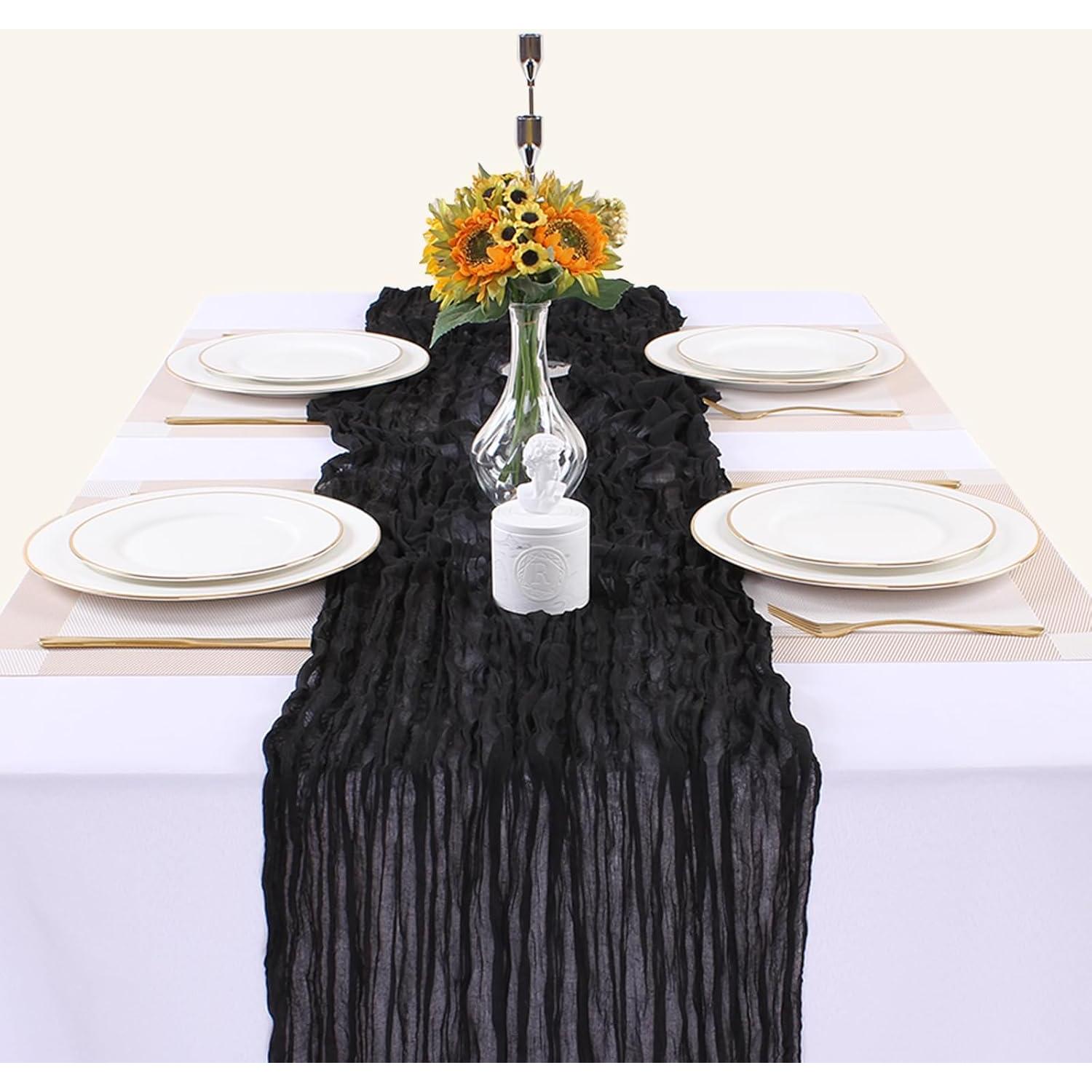 Caminito de Mesa de Gasa de Queso Negro 3m SAJOO Boho Rústico