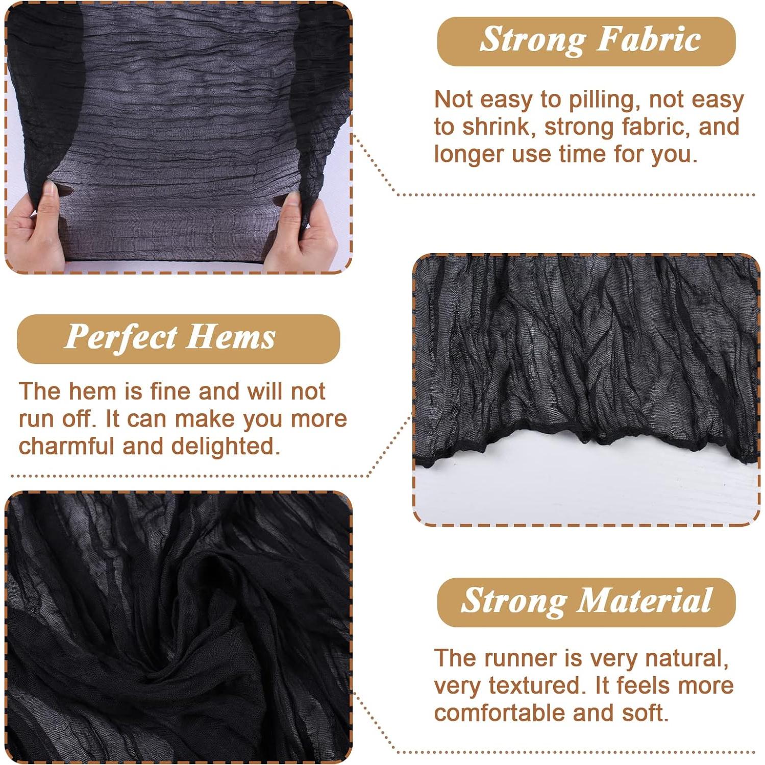 Caminito de Mesa de Gasa de Queso Negro 3m SAJOO Boho Rústico