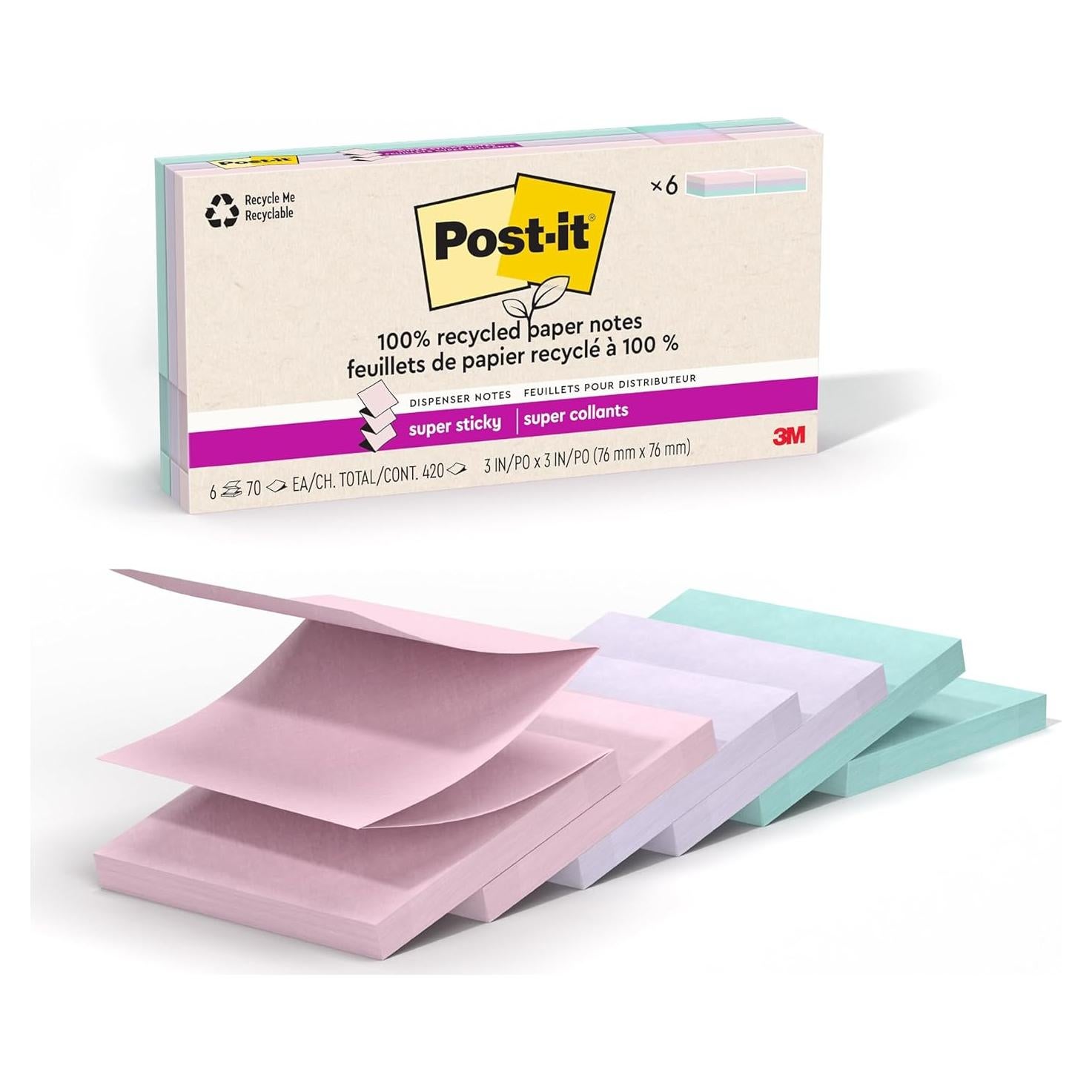 Notas Adhesivas Super Sticky Post-it 100% Recicladas 6 Blocs