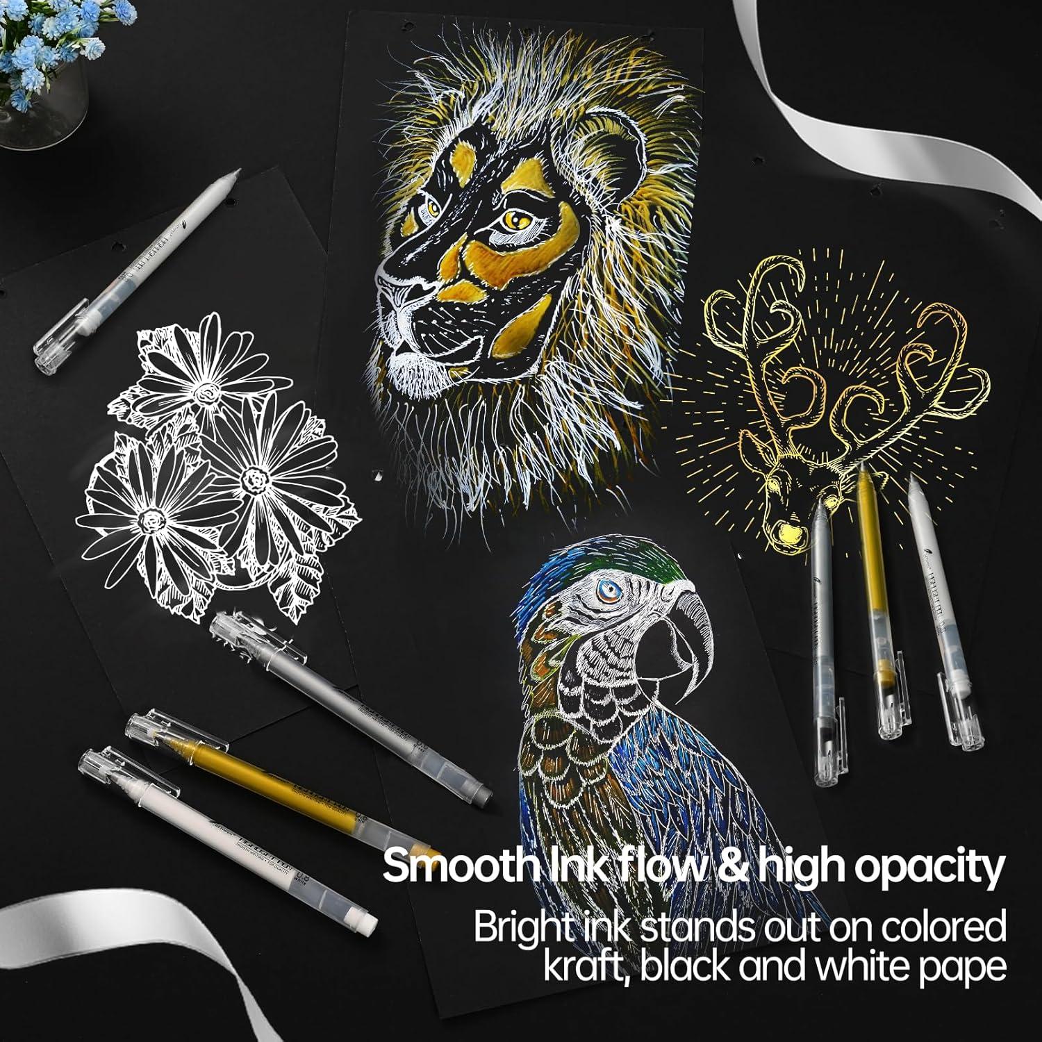 Paquete de 10 bolígrafos de gel GETHPEN 0.8mm Blanco, Oro, Plata