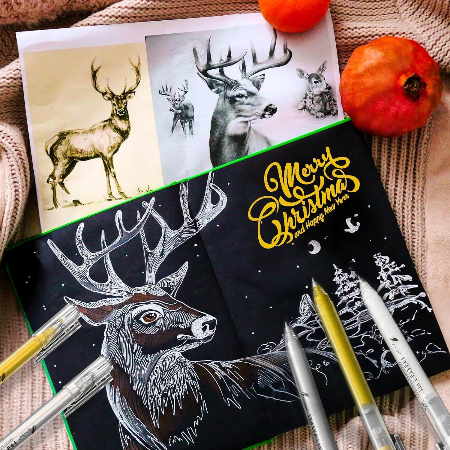 Paquete de 10 bolígrafos de gel GETHPEN 0.8mm Blanco, Oro, Plata