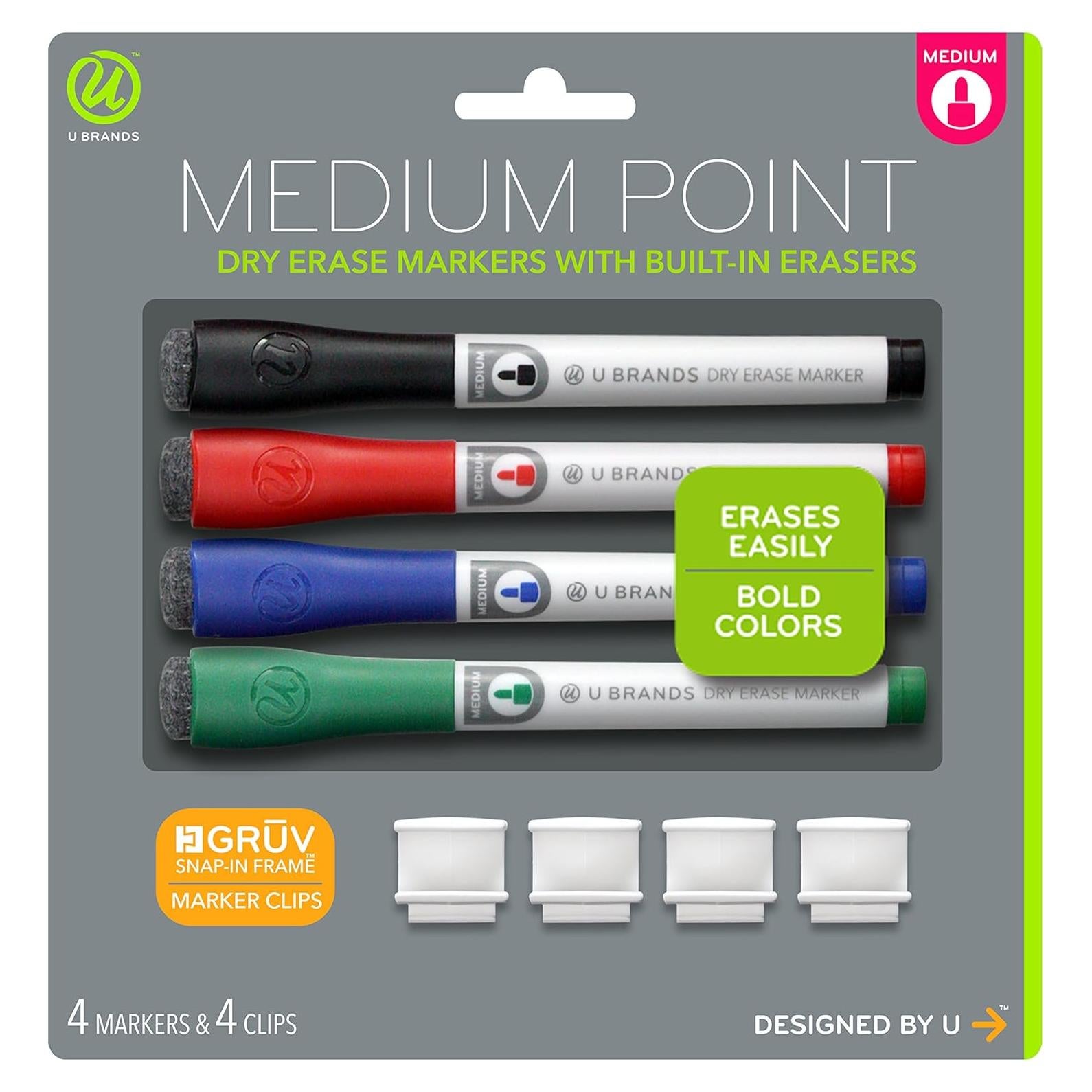 Set de 4 Marcadores de Borrado en Seco U Brands Punta Fina