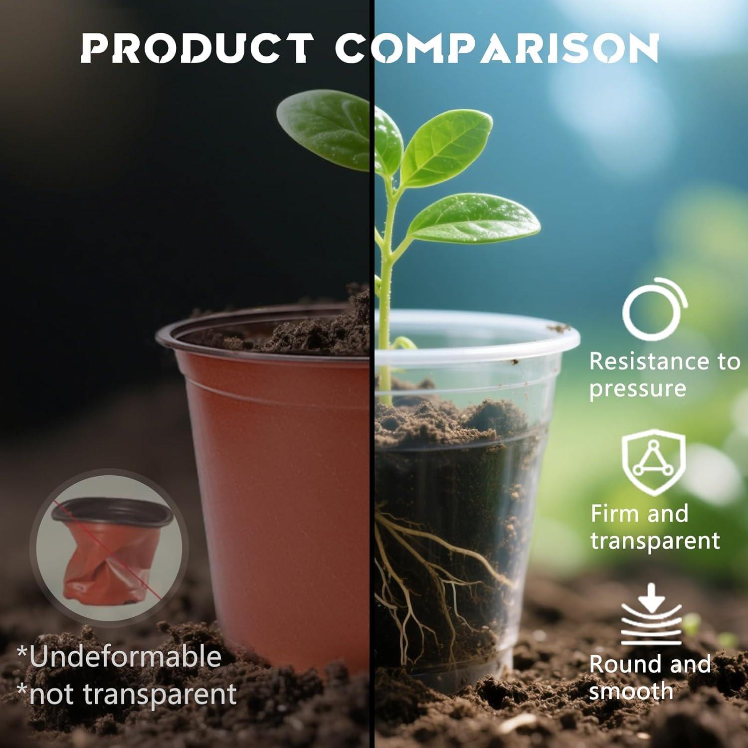 Macetas de Plástico Transparentes Augshy 10cm - 36 Piezas con Drenaje