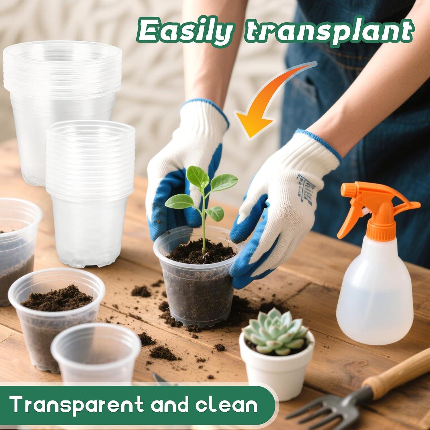 Macetas de Plástico Transparentes Augshy 10cm - 36 Piezas con Drenaje