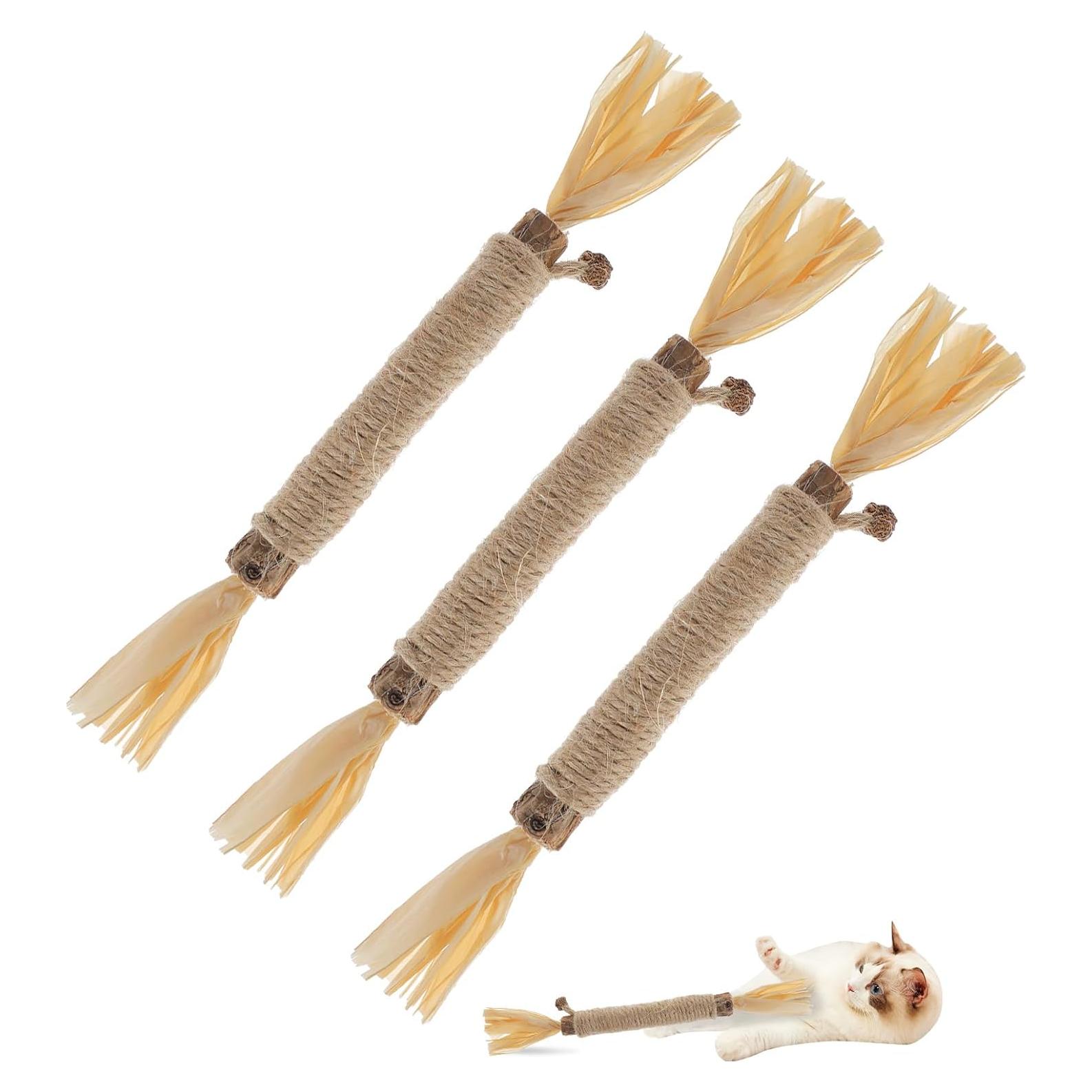 3 PCS Palos de Silvervine para Gatos - Juguetes Naturales Dentales