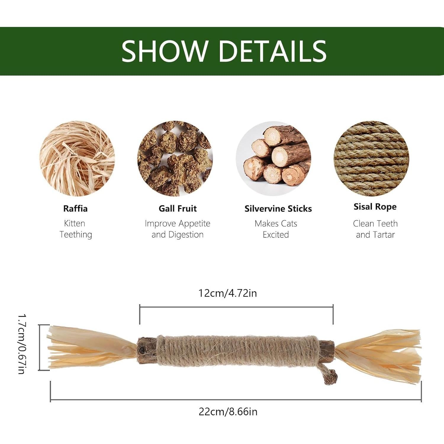 3 PCS Palos de Silvervine para Gatos - Juguetes Naturales Dentales