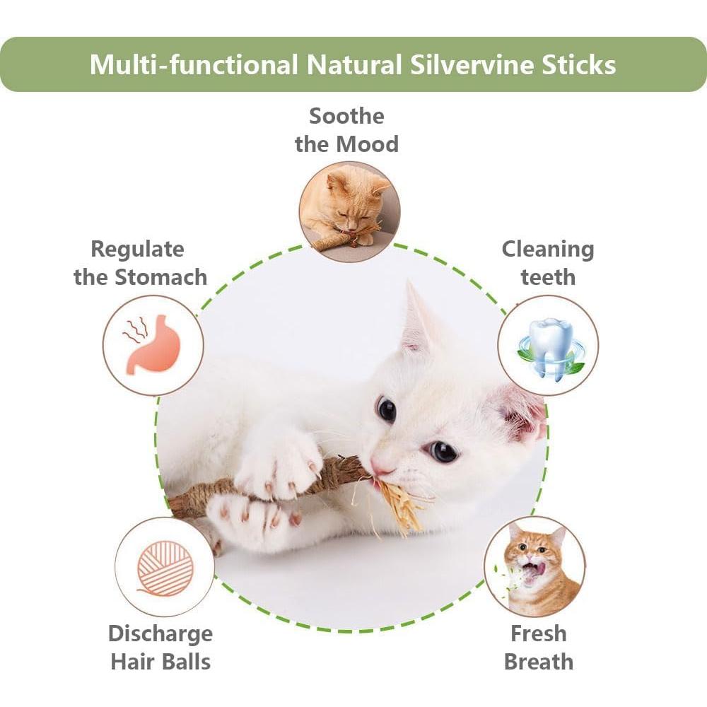 3 PCS Palos de Silvervine para Gatos - Juguetes Naturales Dentales