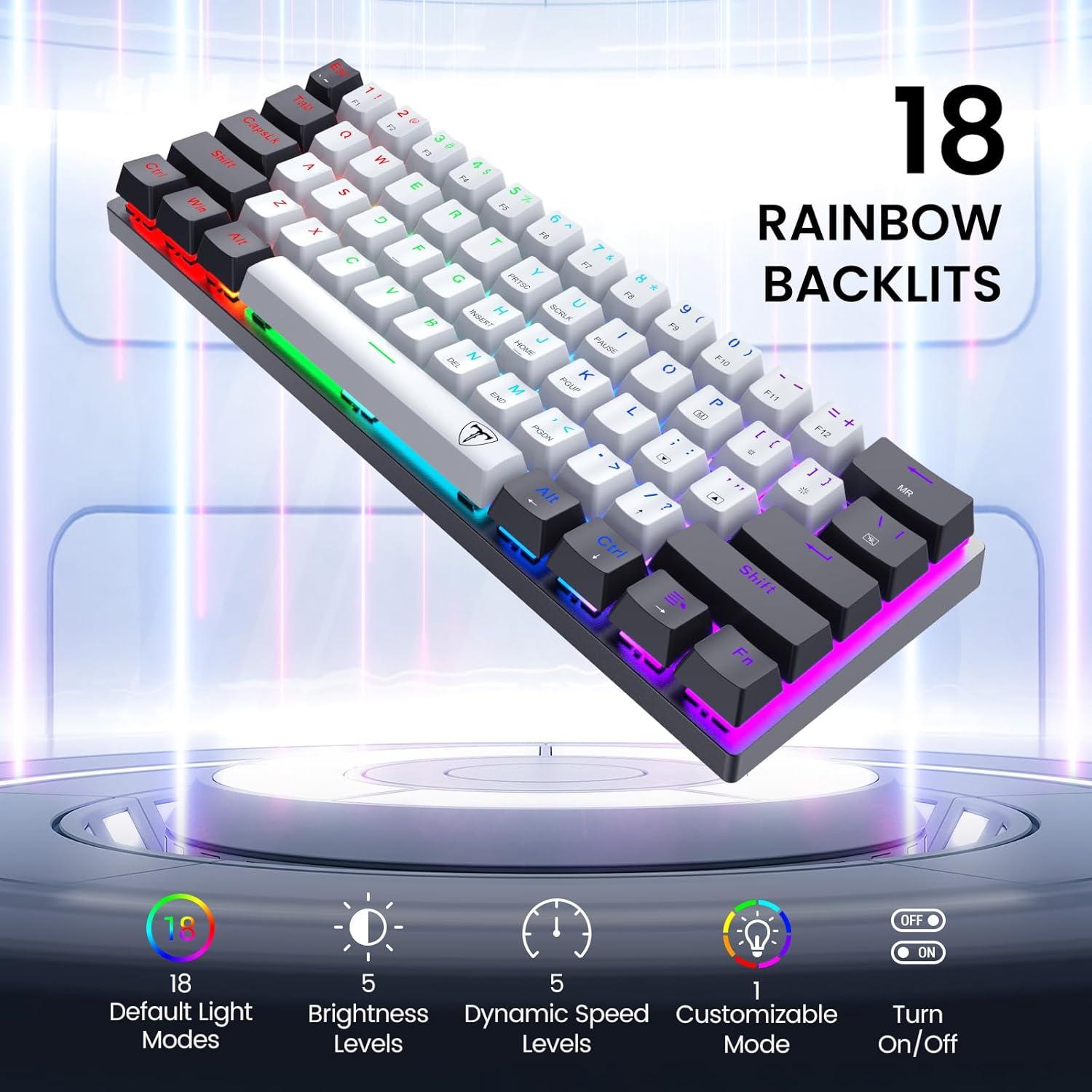 Teclado Mecánico Gaming CACKBIRD 60% Ergonómico USB LED