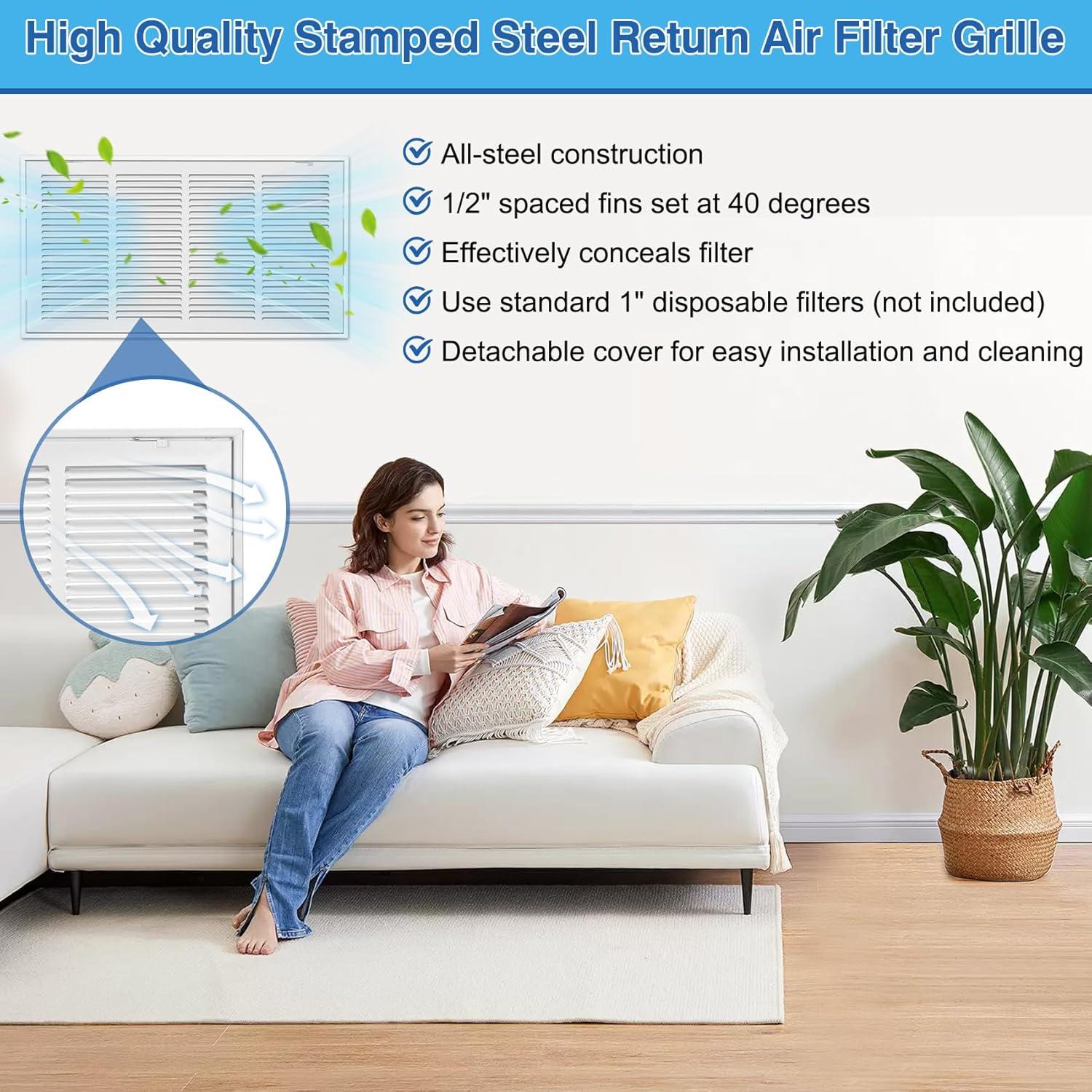 Rejilla de Filtro de Aire de Retorno Fancat 24x12 Acero Blanco