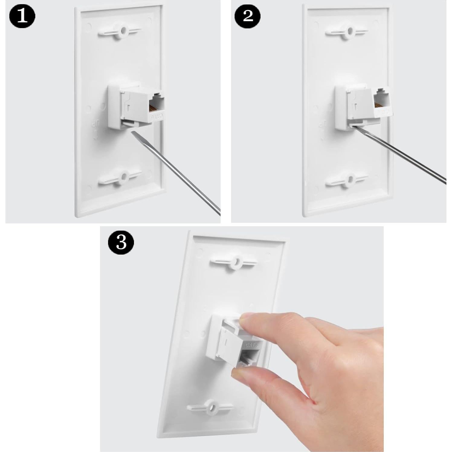 Placa de Pared Ethernet Cat6 Hembra a Hembra Phizli Blanca