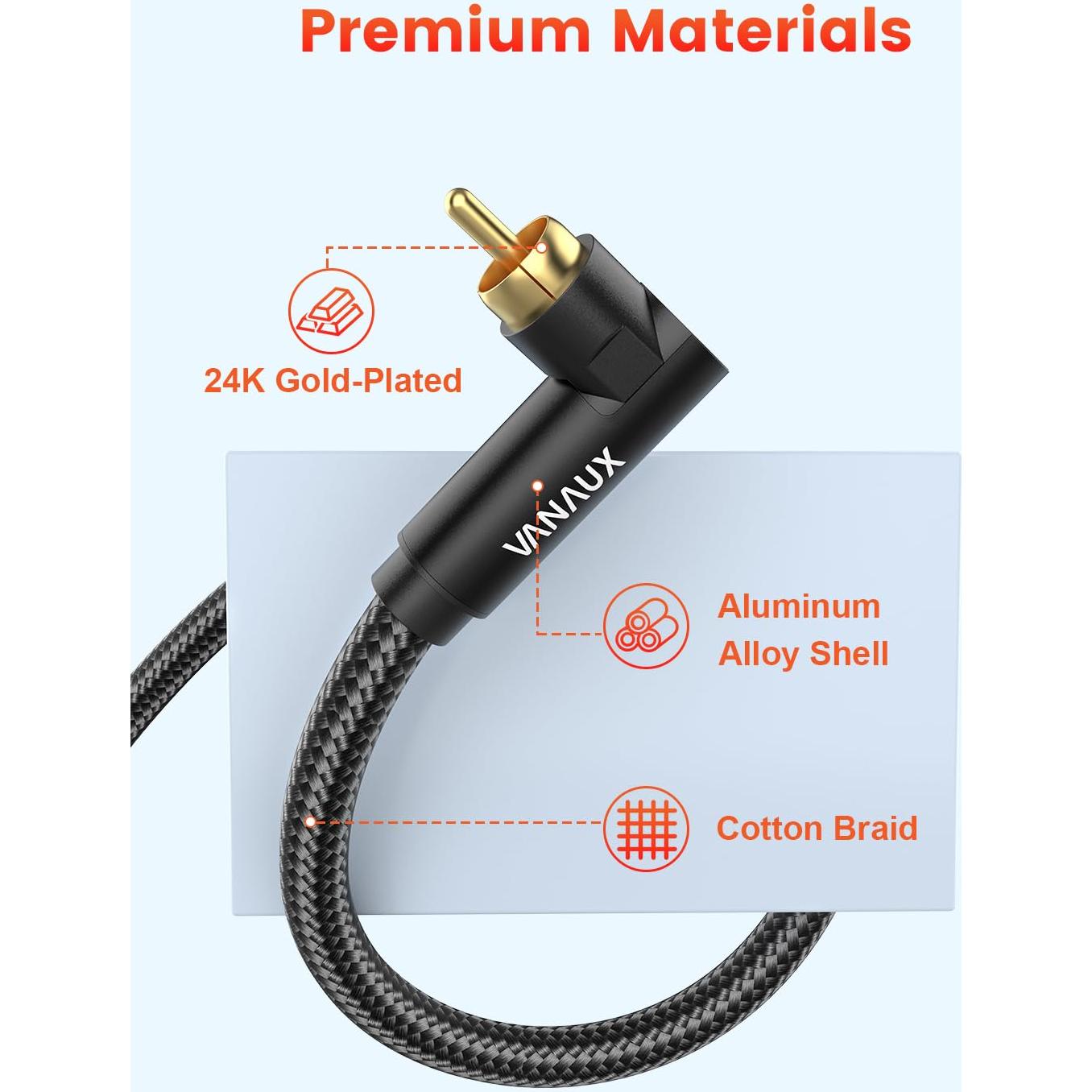 Cable RCA 90 Grados VANAUX Macho a Macho 1m para Audio