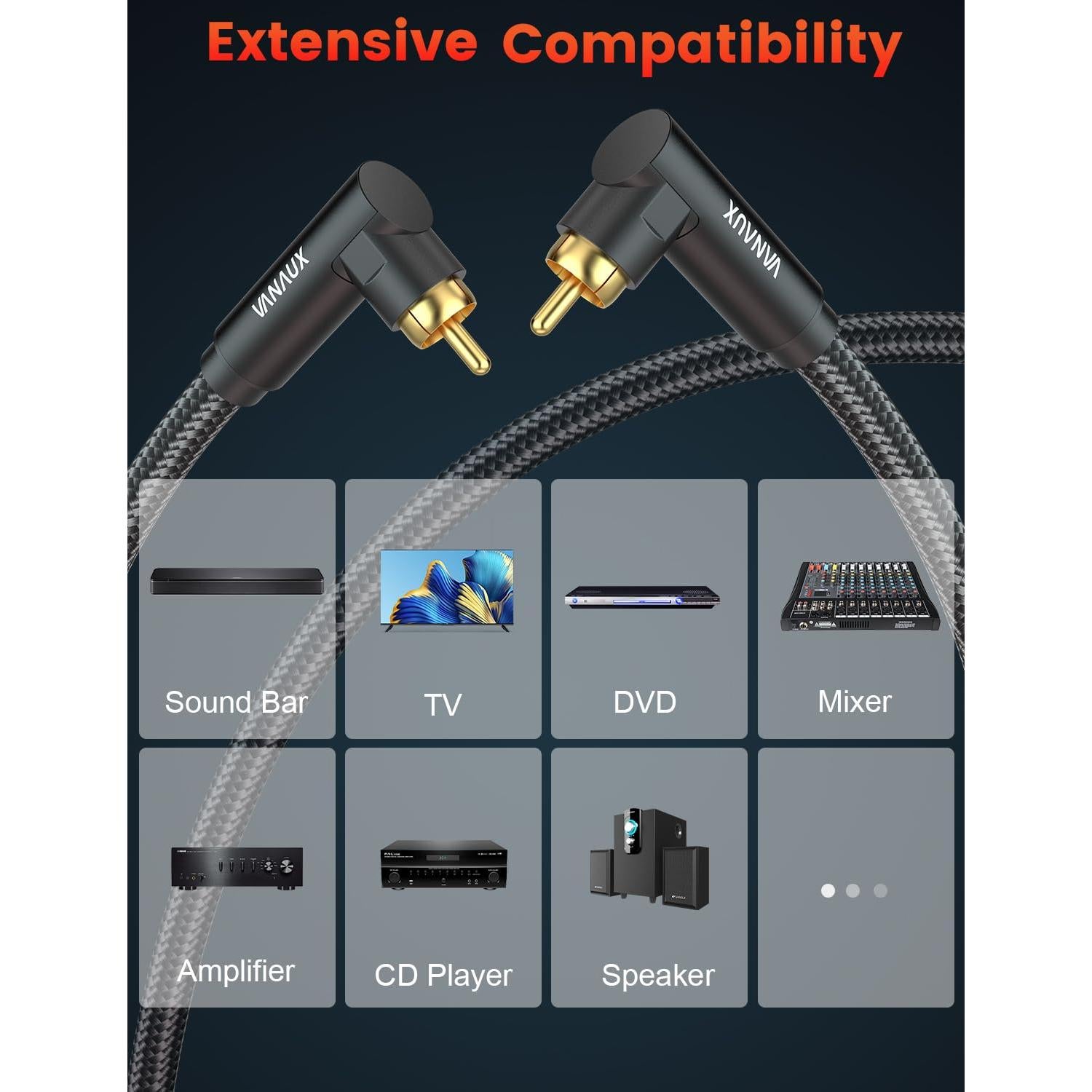 Cable RCA 90 Grados VANAUX Macho a Macho 1m para Audio