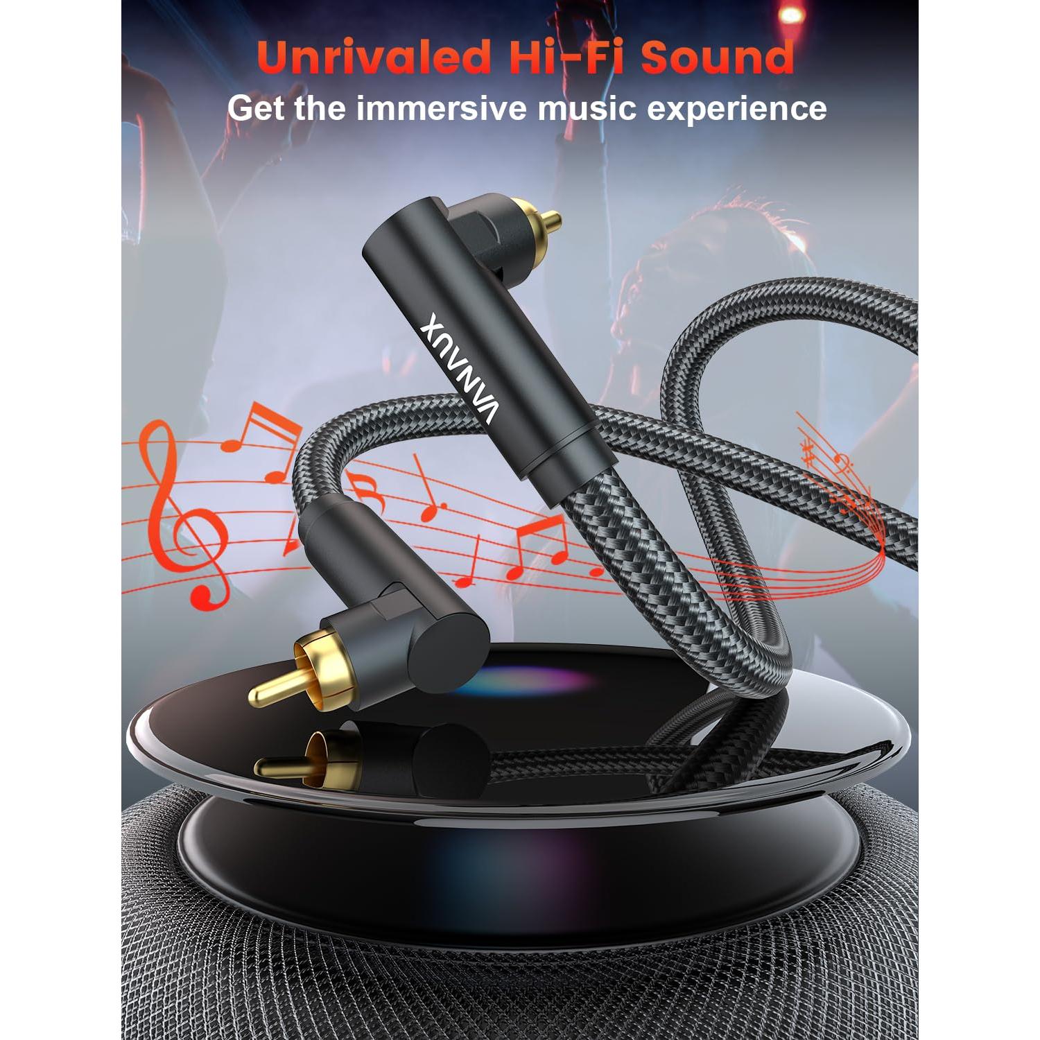 Cable RCA 90 Grados VANAUX Macho a Macho 1m para Audio