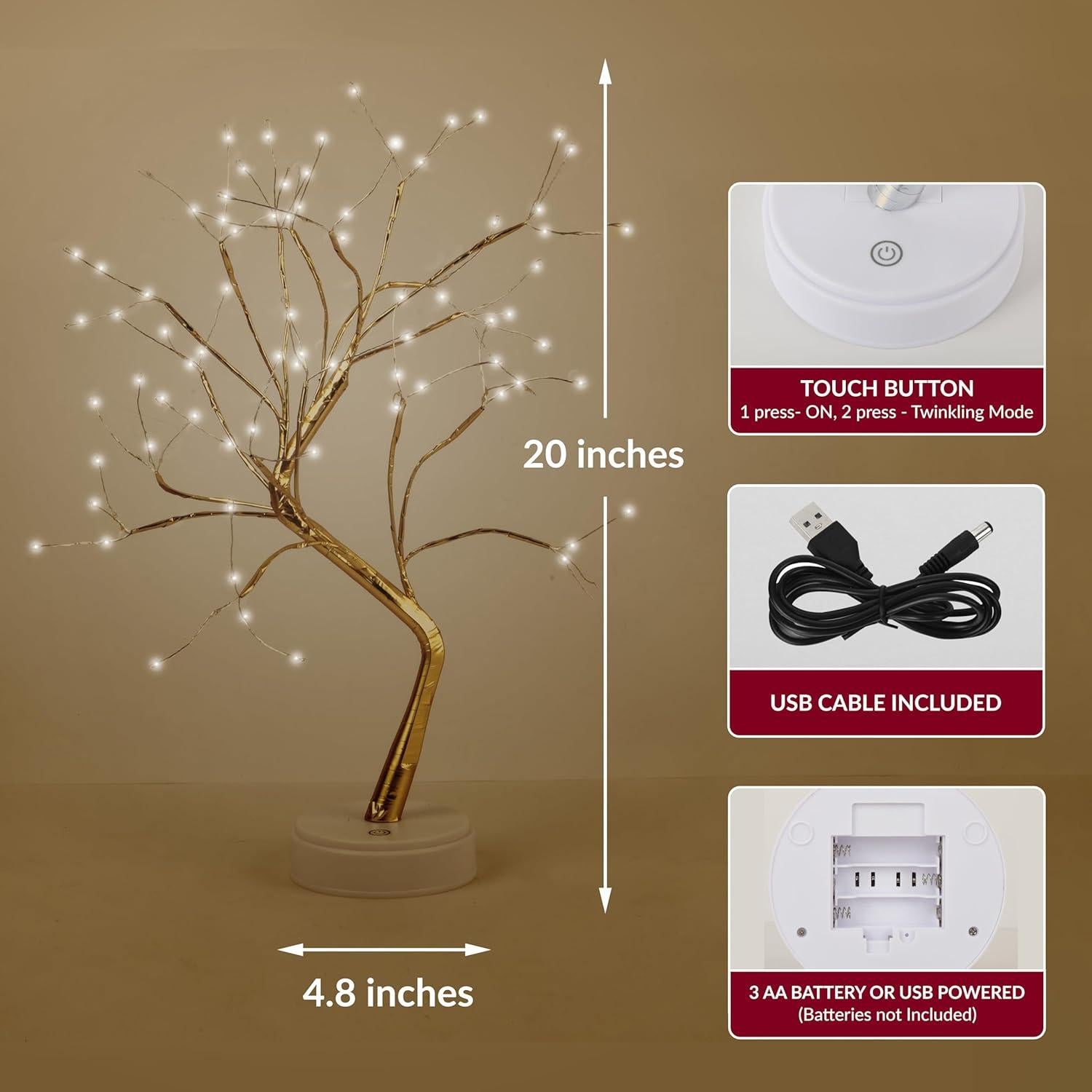 Lámpara de Árbol de Hadas ALFANITE 50.8cm 108 LEDs Dorada