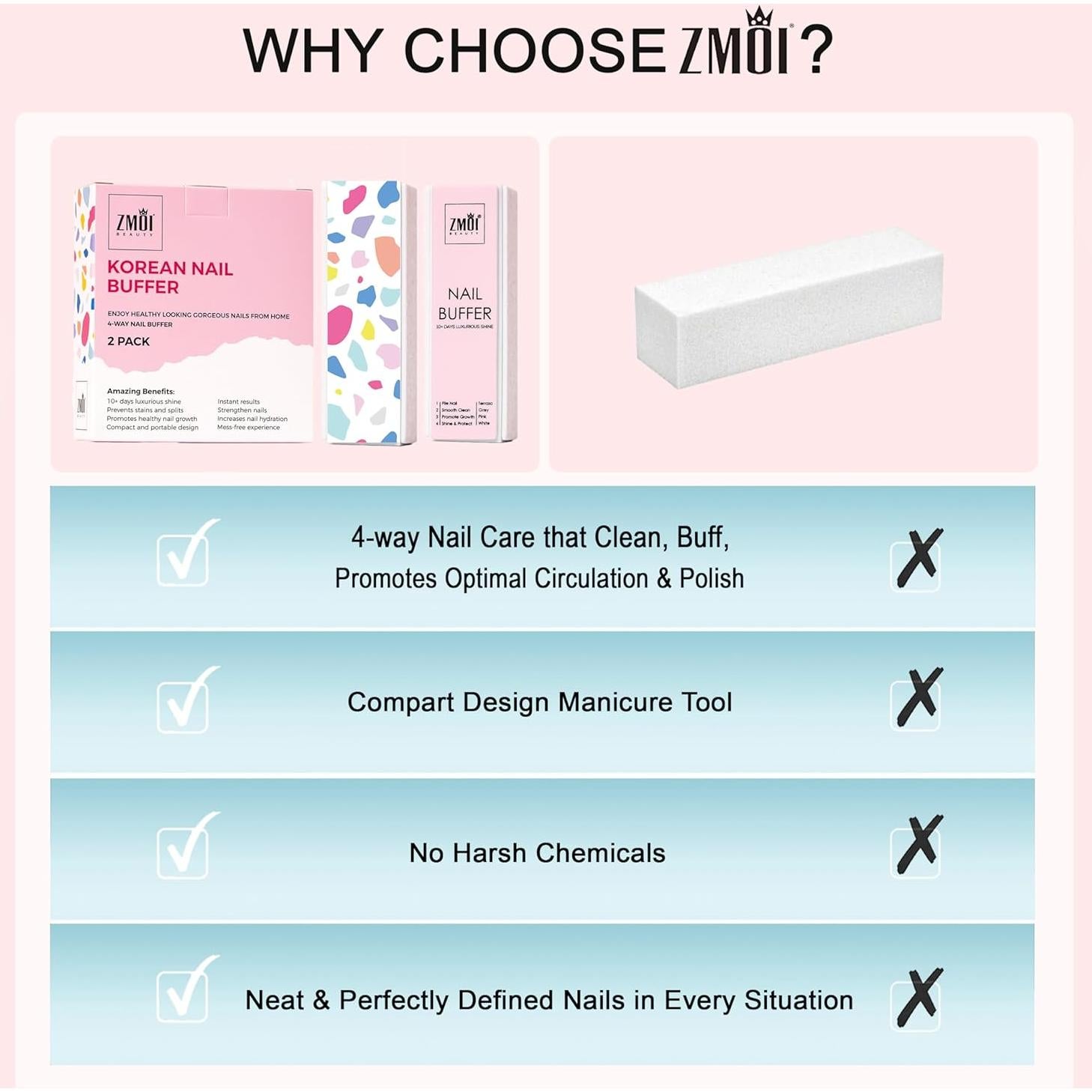 Bloque de Pulido de Uñas ZMOI - 2 Unidades 4 Vías Rosa