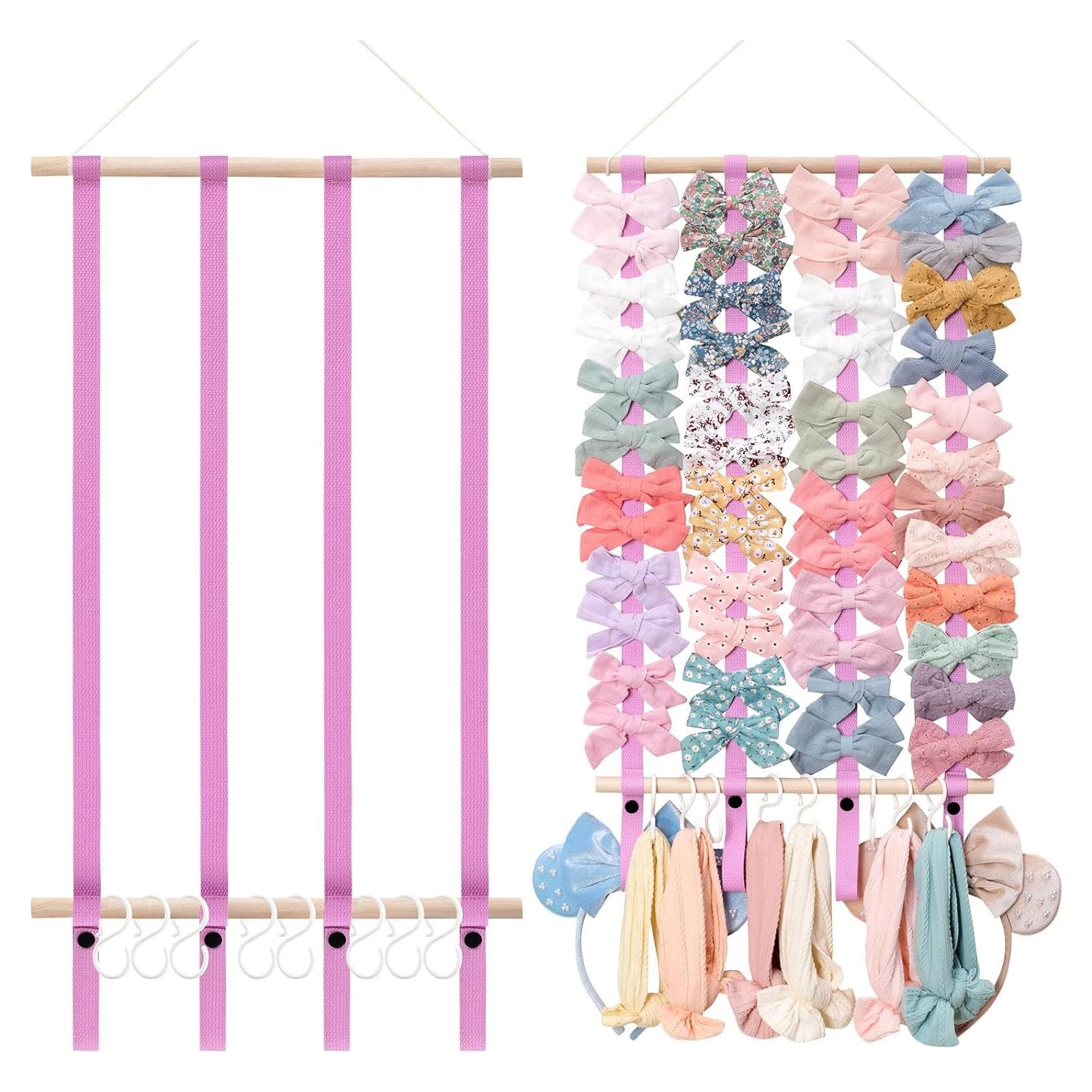 Organizador de Moños OAOLEER Rosa para Niñas con Ganchos