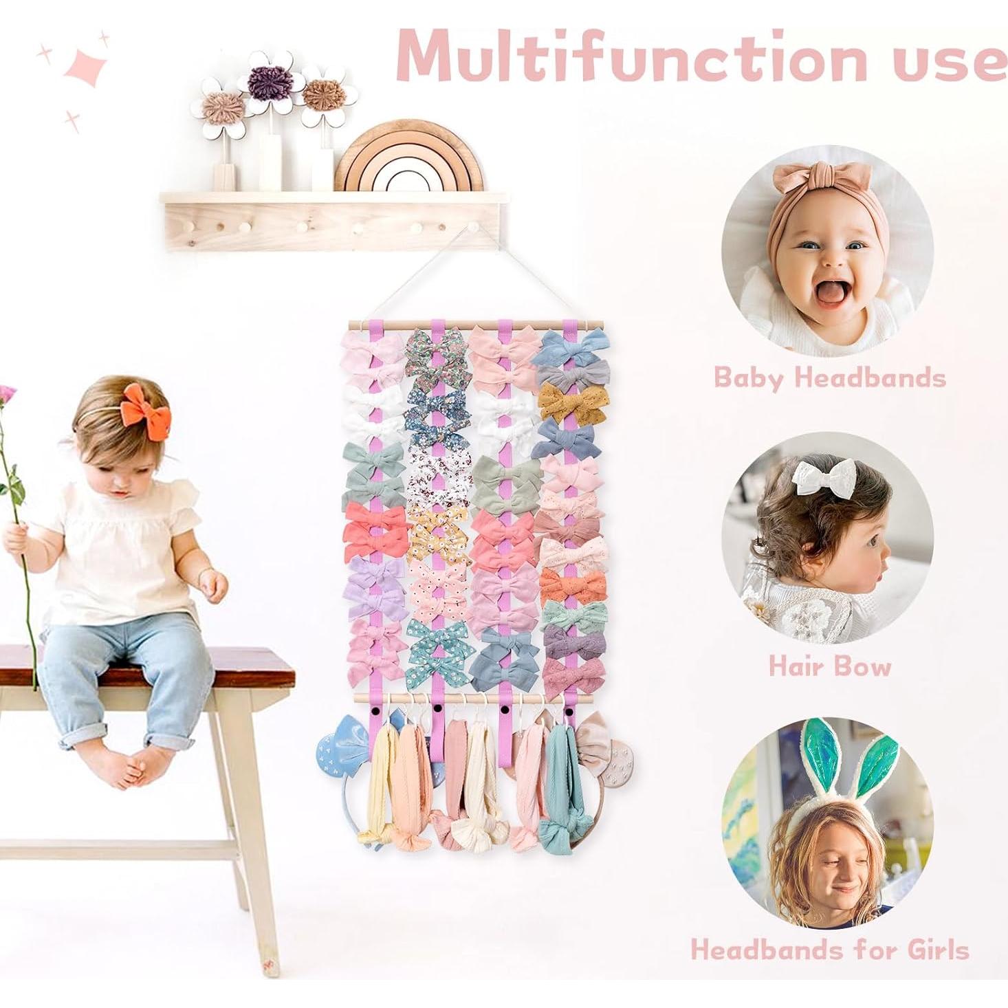 Organizador de Moños OAOLEER Rosa para Niñas con Ganchos