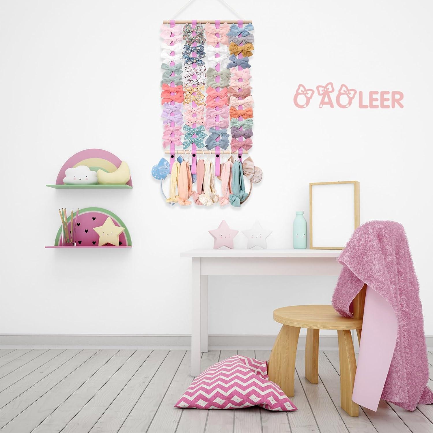 Organizador de Moños OAOLEER Rosa para Niñas con Ganchos