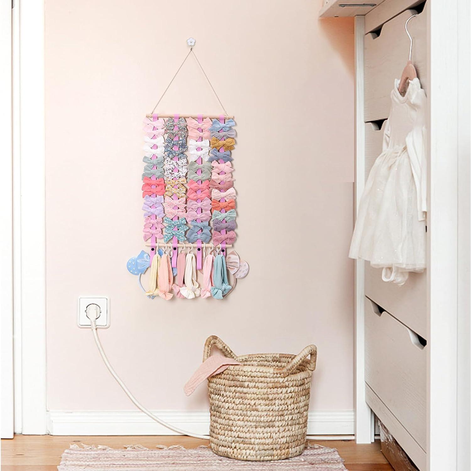 Organizador de Moños OAOLEER Rosa para Niñas con Ganchos