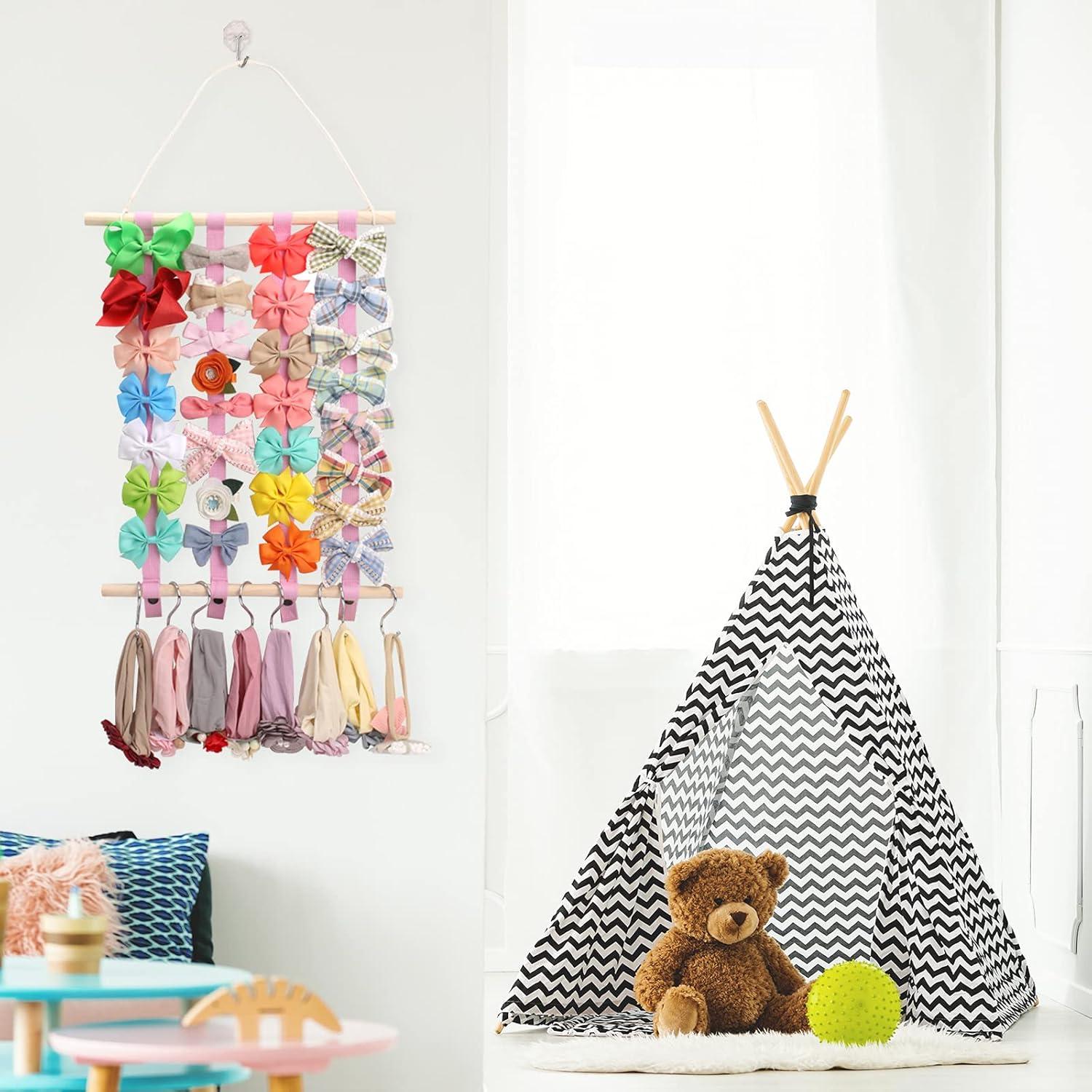 Organizador de Moños OAOLEER Rosa para Niñas con Ganchos