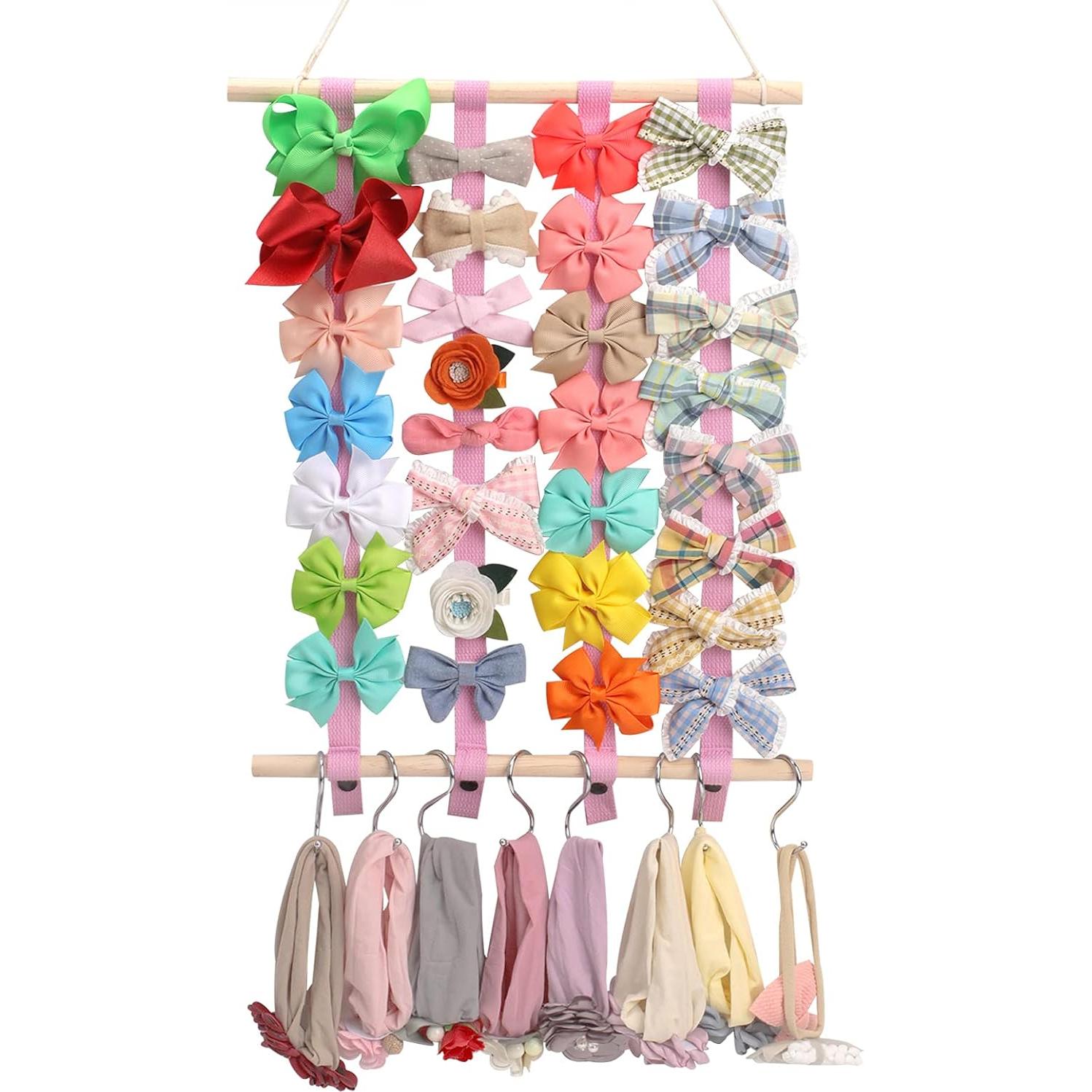 Organizador de Moños OAOLEER Rosa para Niñas con Ganchos