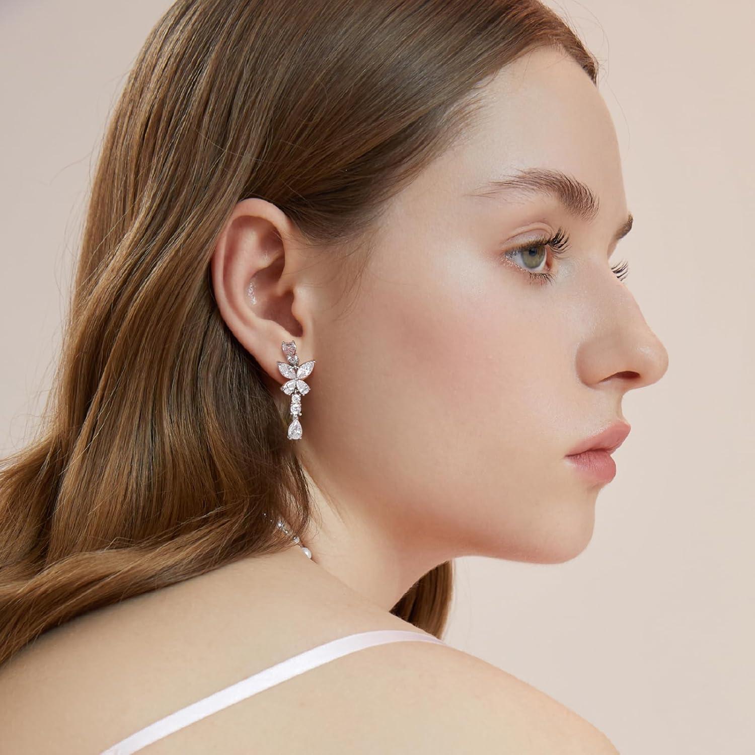 Pendientes de Clip de Plata Esterlina 925 con Circonita 5A