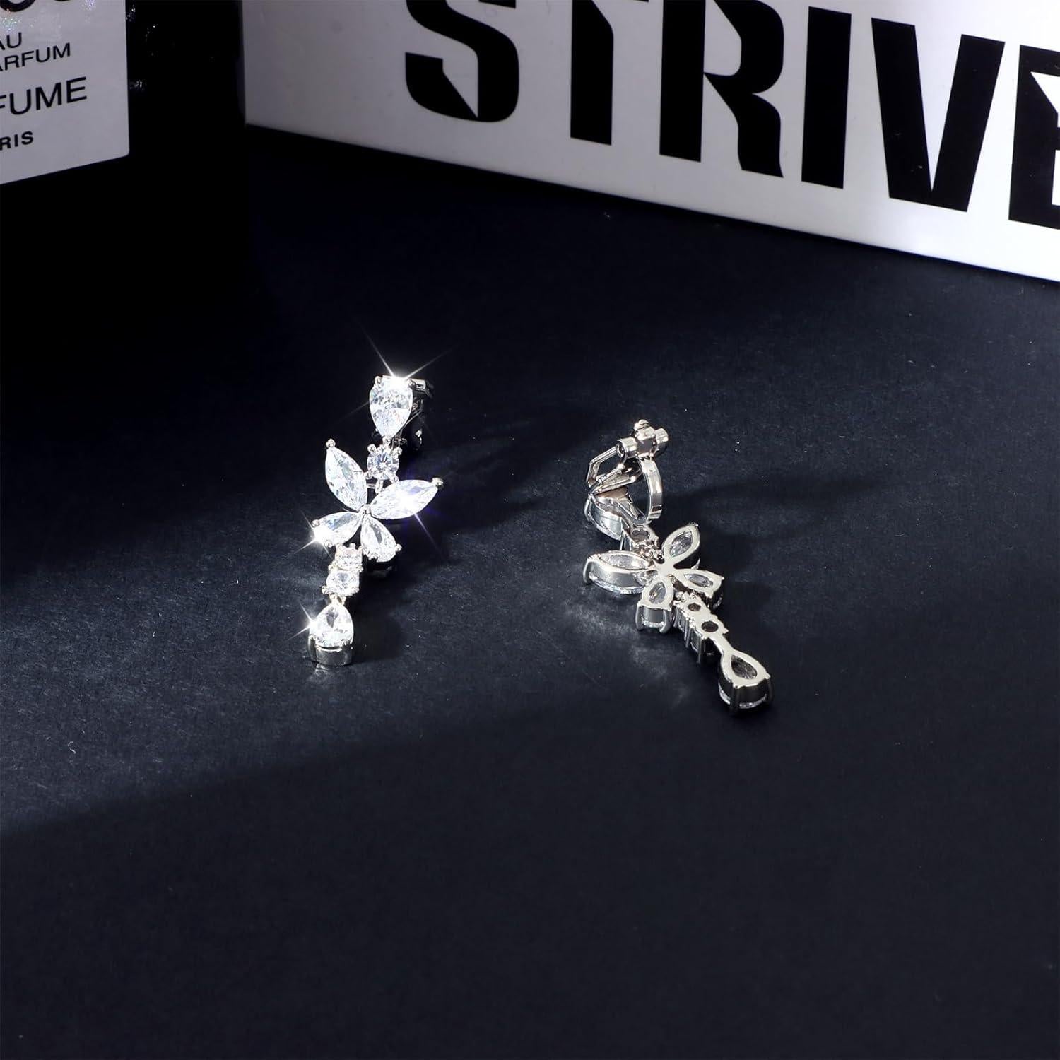 Pendientes de Clip de Plata Esterlina 925 con Circonita 5A