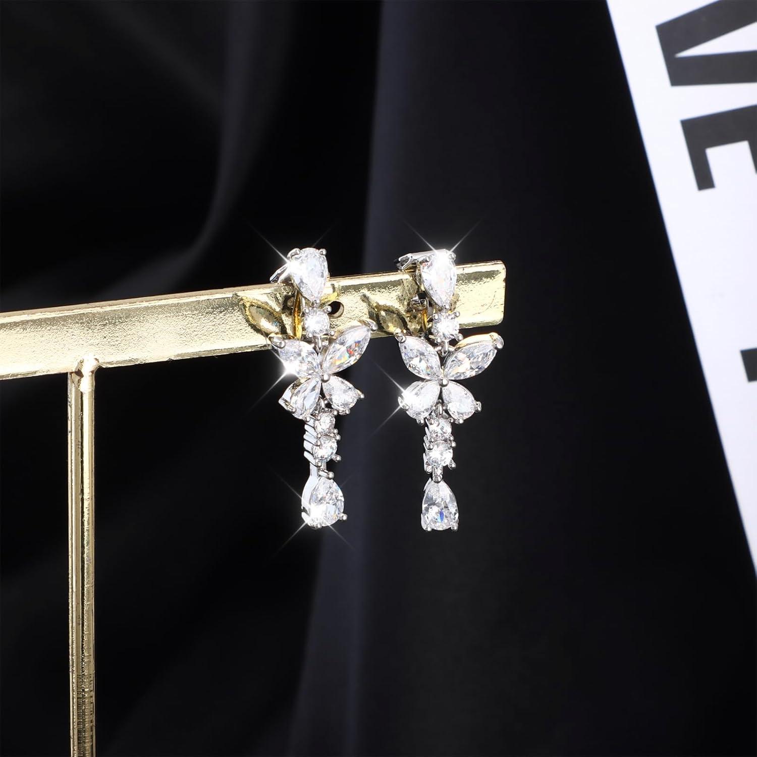 Pendientes de Clip de Plata Esterlina 925 con Circonita 5A