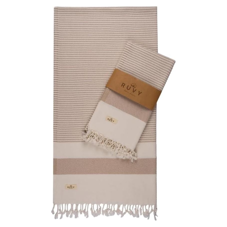 Ruvy Toallas de Playa Turcas 2 Pack 100% Algodón Beige 102x183cm