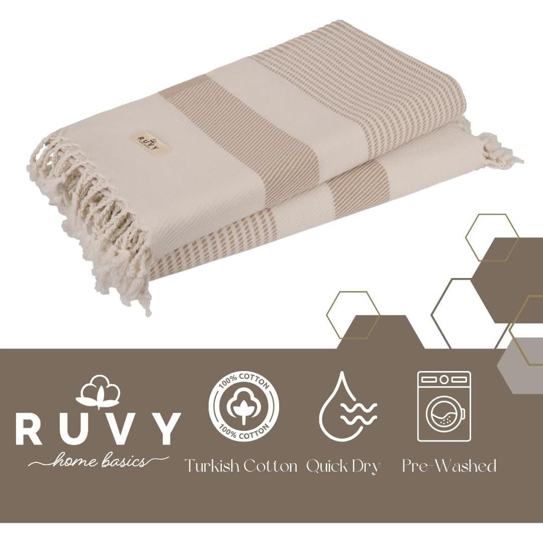 Ruvy Toallas de Playa Turcas 2 Pack 100% Algodón Beige 102x183cm