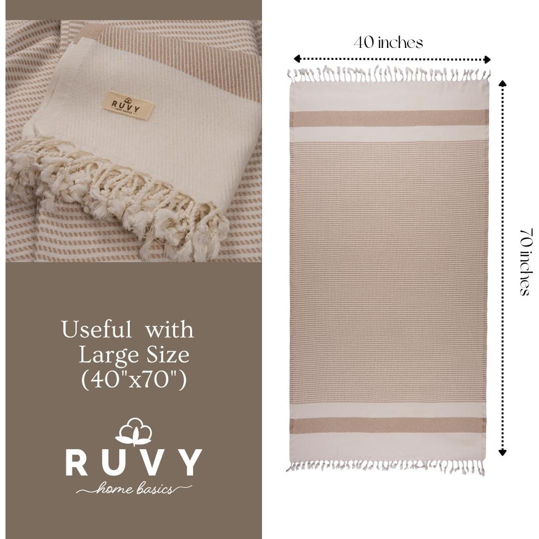 Ruvy Toallas de Playa Turcas 2 Pack 100% Algodón Beige 102x183cm