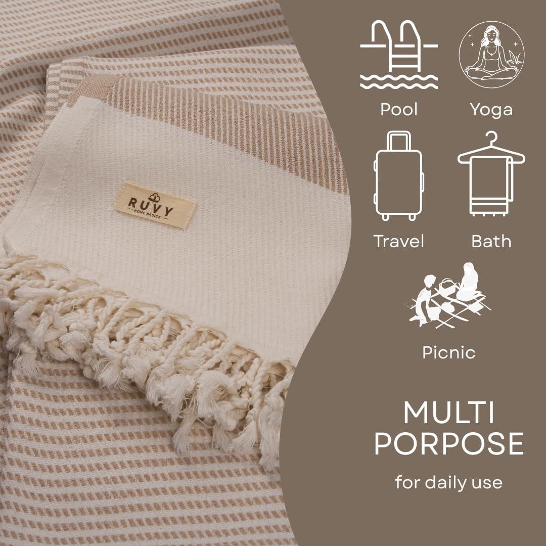Ruvy Toallas de Playa Turcas 2 Pack 100% Algodón Beige 102x183cm