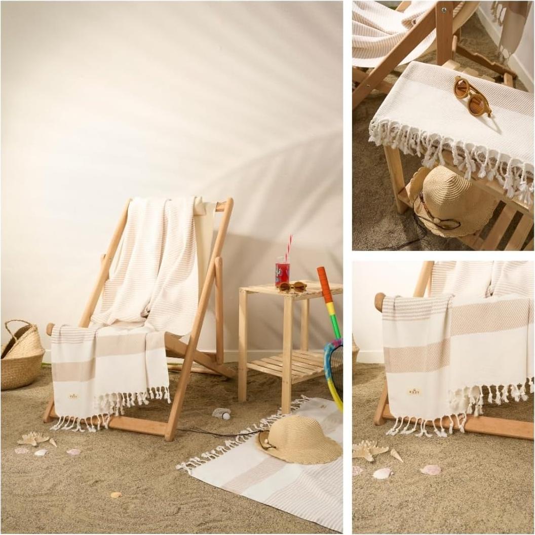 Ruvy Toallas de Playa Turcas 2 Pack 100% Algodón Beige 102x183cm