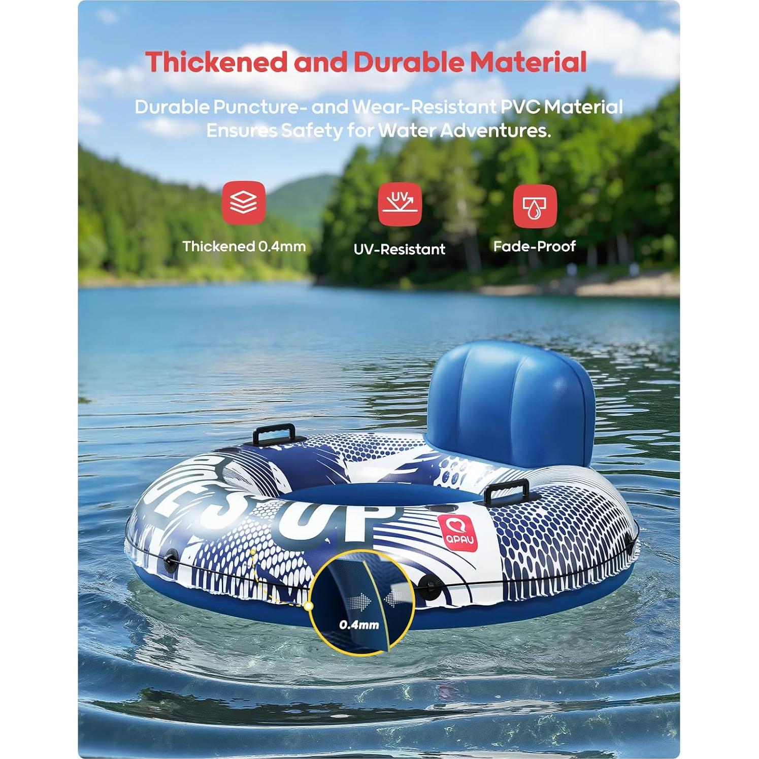 Tubo Inflable para Río QPAU 119 cm con Respaldo y 2 Portavasos