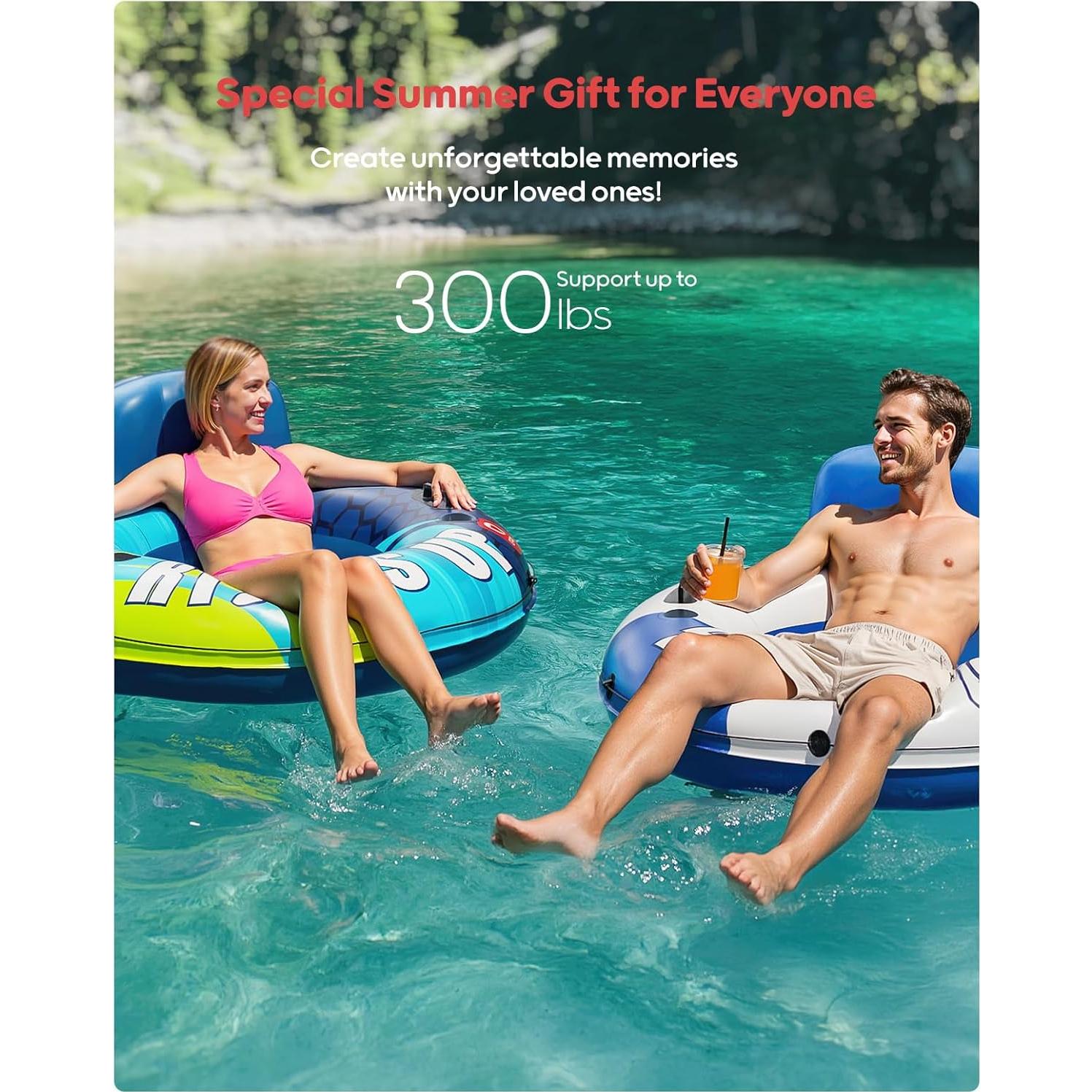 Tubo Inflable para Río QPAU 119 cm con Respaldo y 2 Portavasos