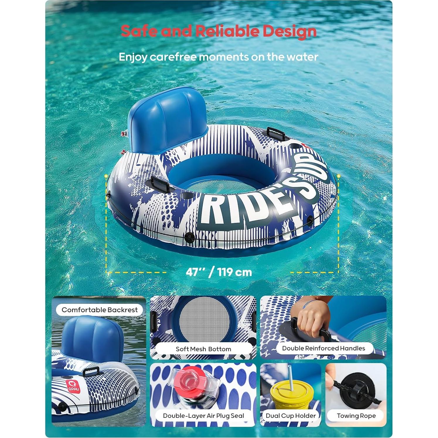 Tubo Inflable para Río QPAU 119 cm con Respaldo y 2 Portavasos