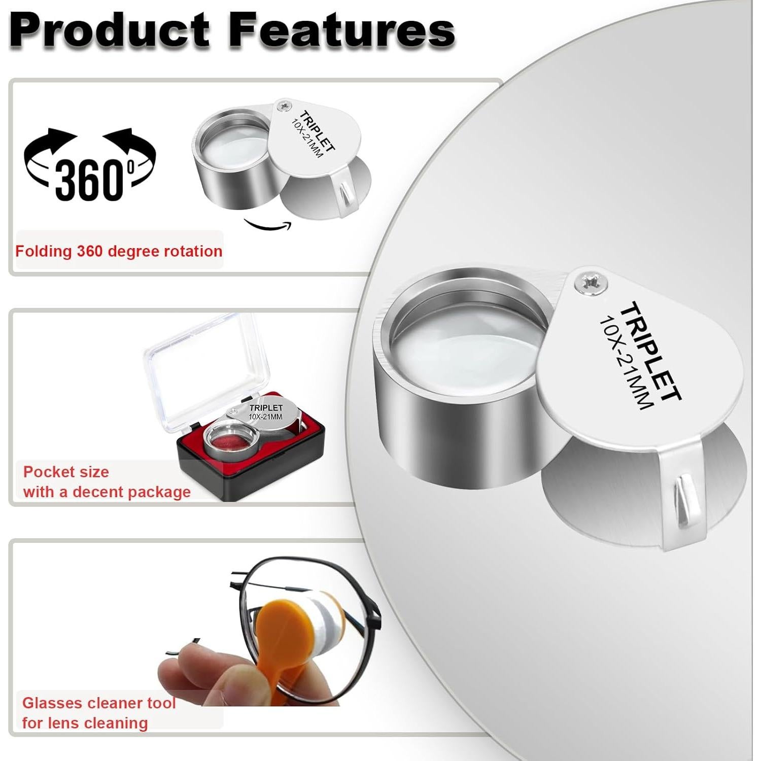 Lupa de Joyero 10X GPJYYDS - 2 Piezas, 21 mm, Metal